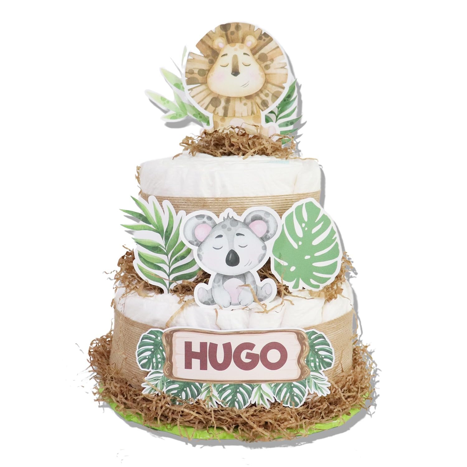 Tarta de pañales 2 pisos modelo SELVA - Regalos para recién nacido - baby shower - TARTAS DE PAÑALES Y MÁS