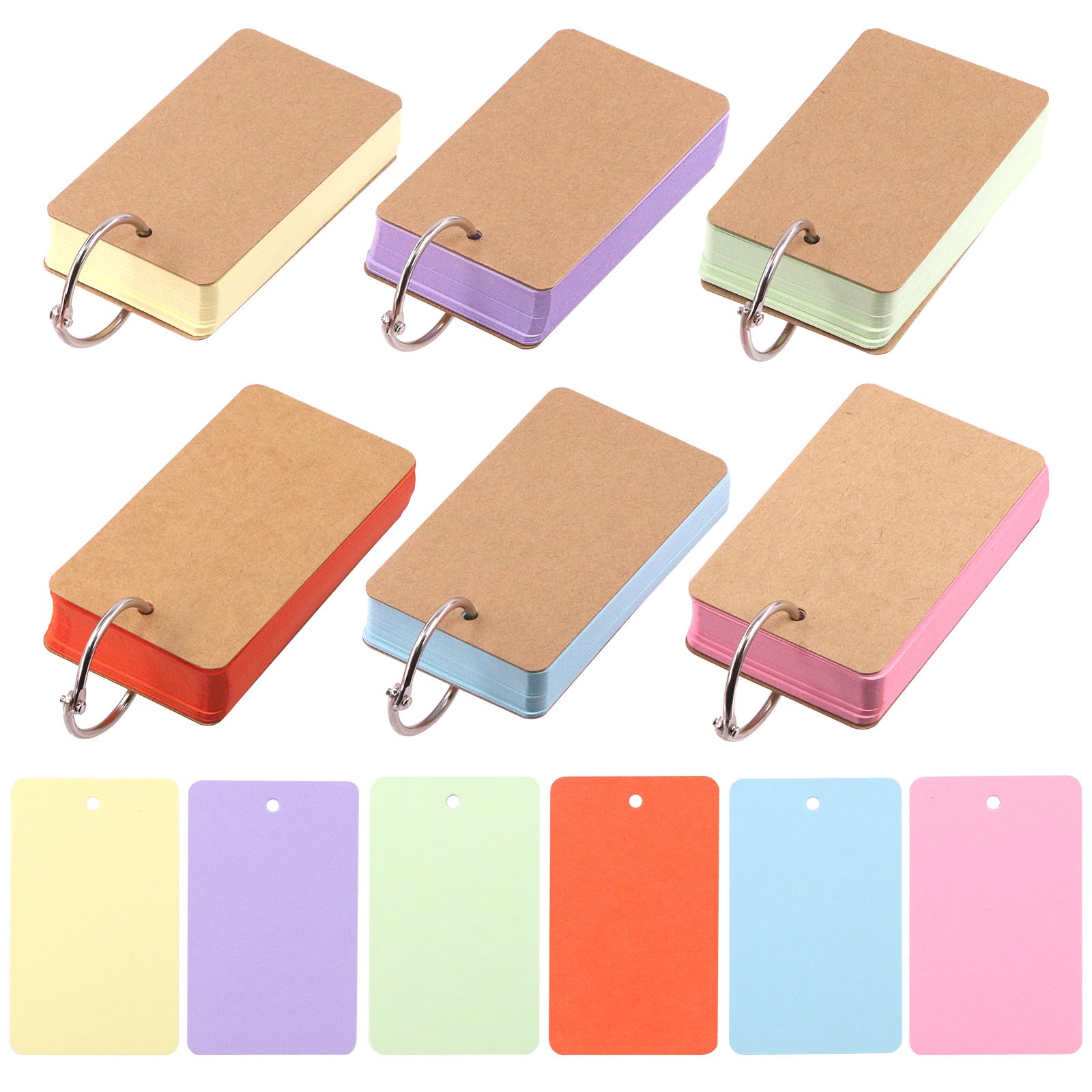Swpeet 300 fogli schede colorate con anelli rilegatura 5,3 x 8,9 cm 6 colori flash card scuola apprendimento memoria