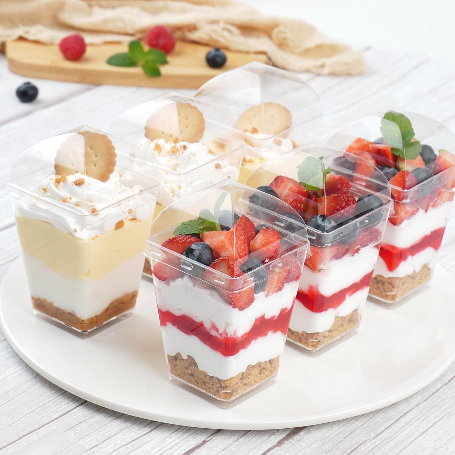 50 Pcs Clear Plastic Dessert Cups With Lids & Spoons - 6oz/180ml, Reusable Mini Parfait Pots For Snacks, Pudding, Yogurt