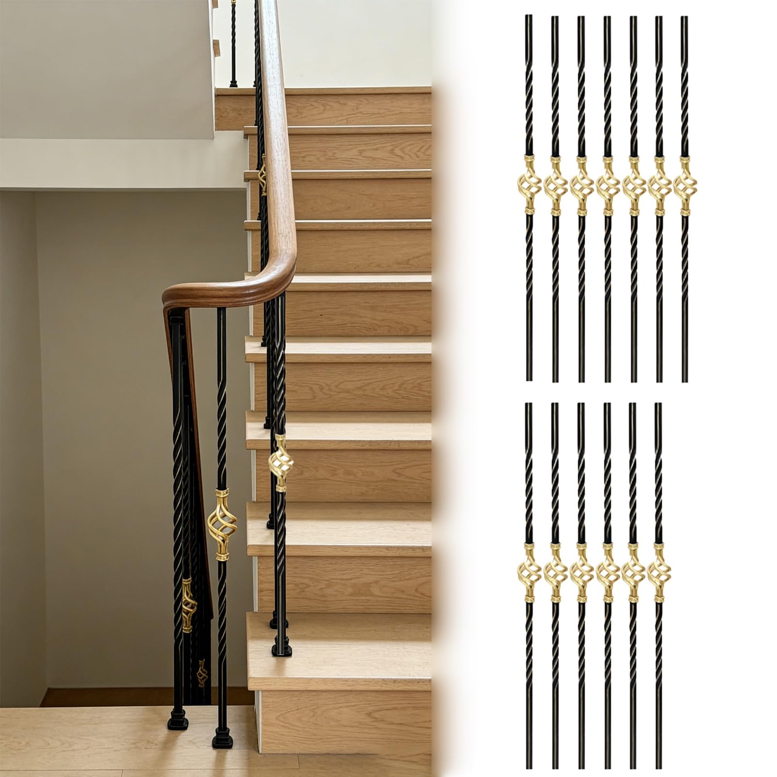 Balustres d'escalier en fer forgé avec décoration torsadée ajourée pour porche haut de gamme