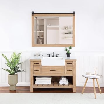Vinnova Villareal 48" Single Bath Vanity in Weathered Pine Wood & White Farmhouse Basin