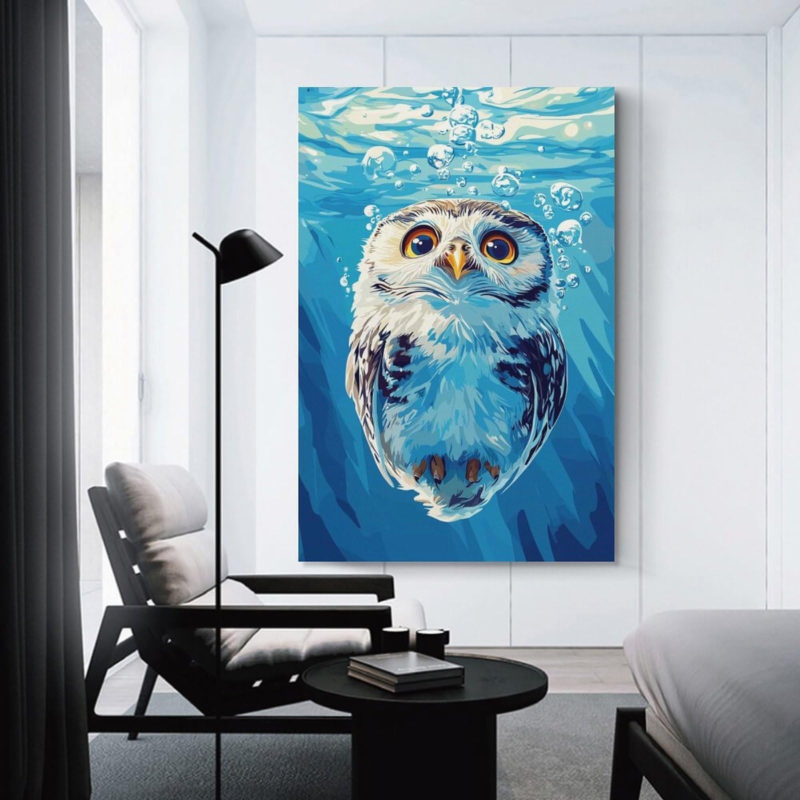 Junmoney Unframe-Style-21 Underwater Owl Illustration Wall Picture Print, 08X12inch(20X30cm), For Gallery Wall Decor And Room Displays, A Versatile Canvas Print For Layering
