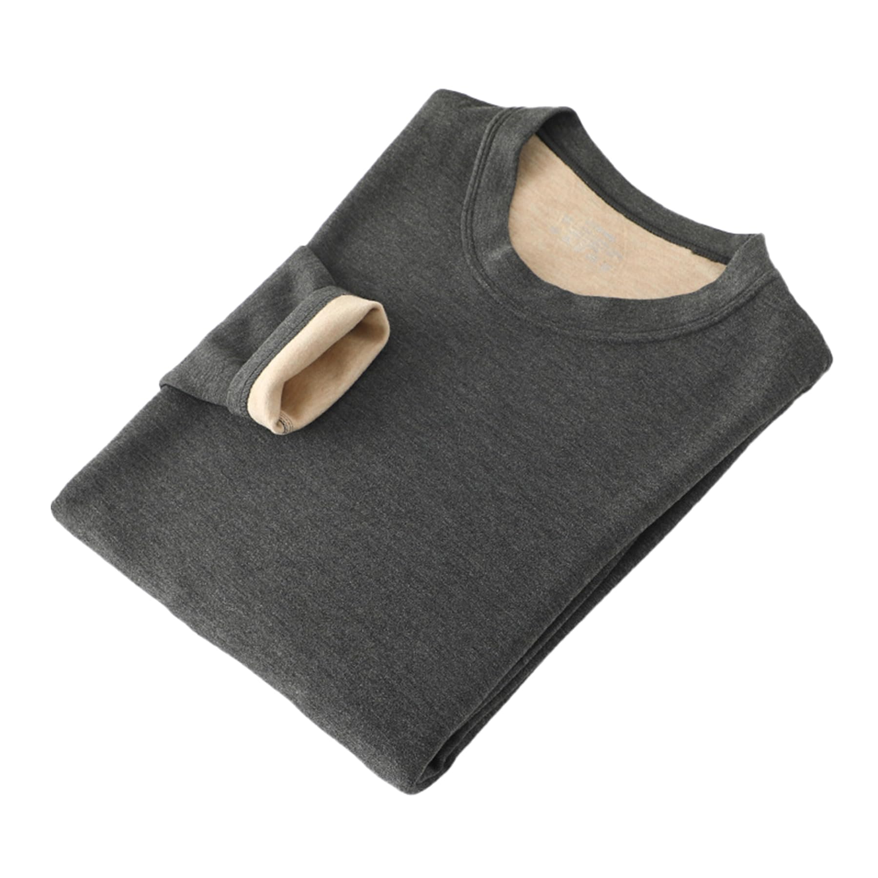 Ropa Interior térmica de los Hombres Forro Polar Engrosado Cuello Redondo Superior Cachemira Mulberry Seda no Marca Camisa Bottoming Interior,Gris,XL