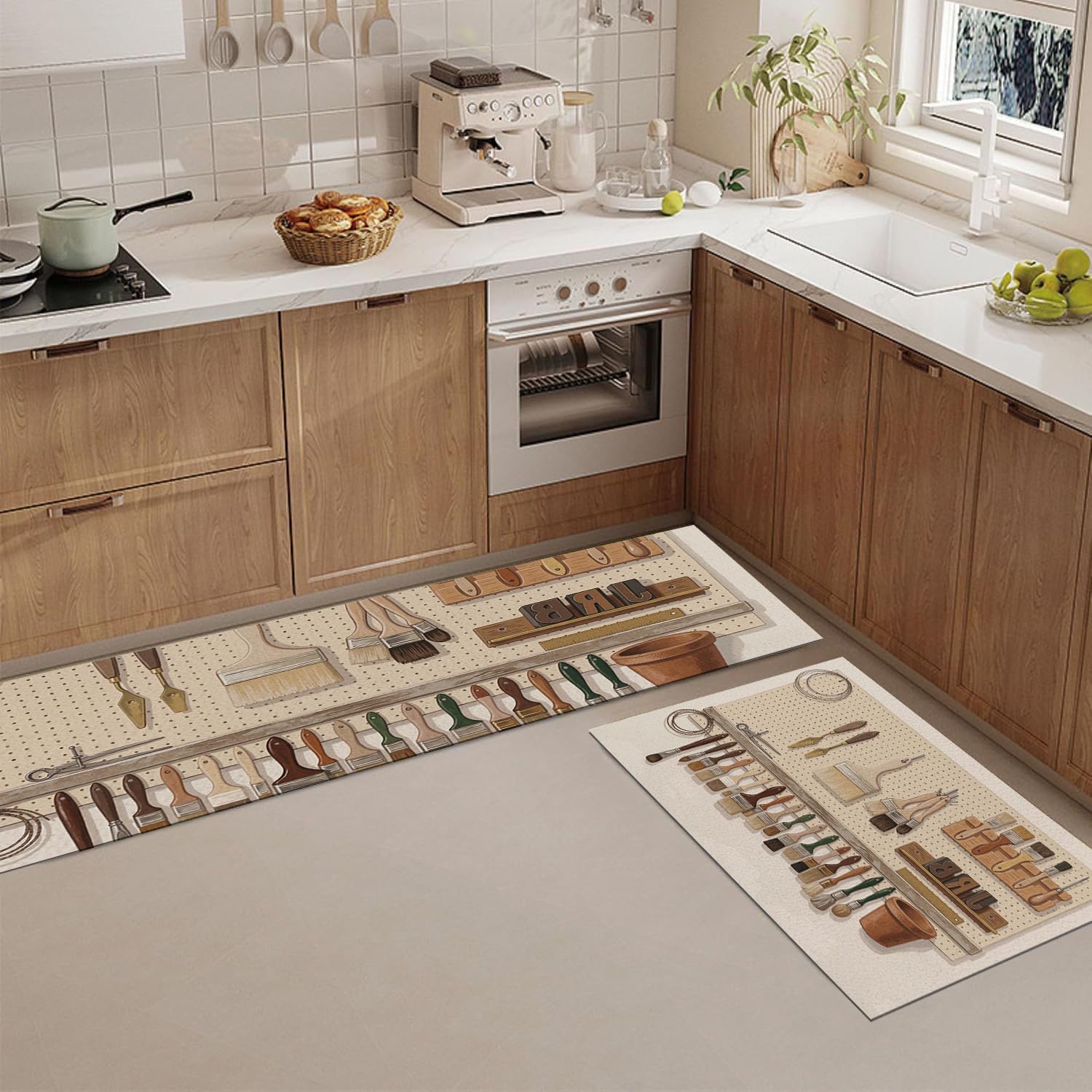 Alfombras de cocina lavables ideales para el fregadero y la lavandería en tono marrón