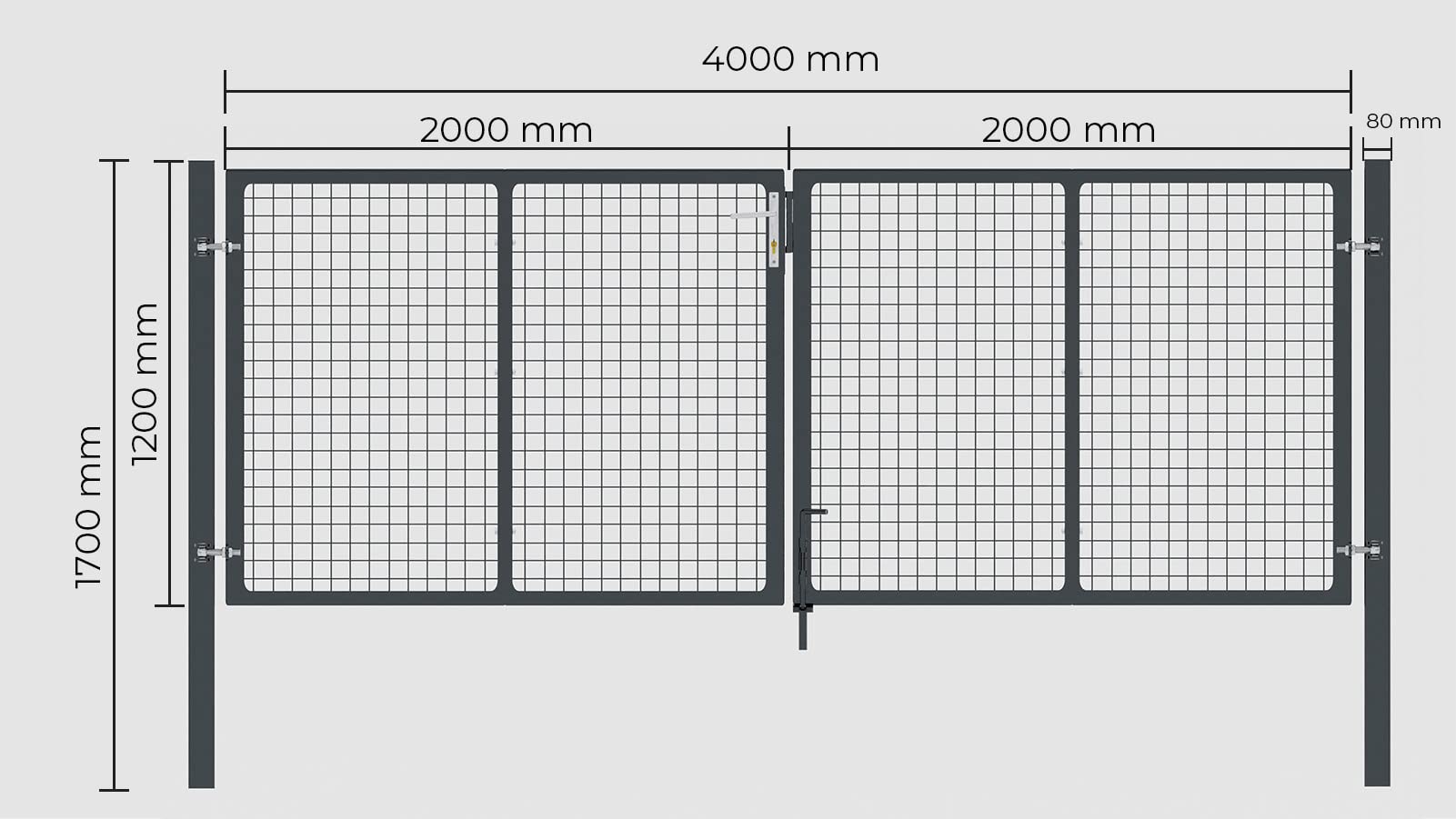 Torado® Drehtor 2 flügelig Flügeltor 4m breit anthrazit für Gartenzaun Doppelstabmatten Gartentor Metall