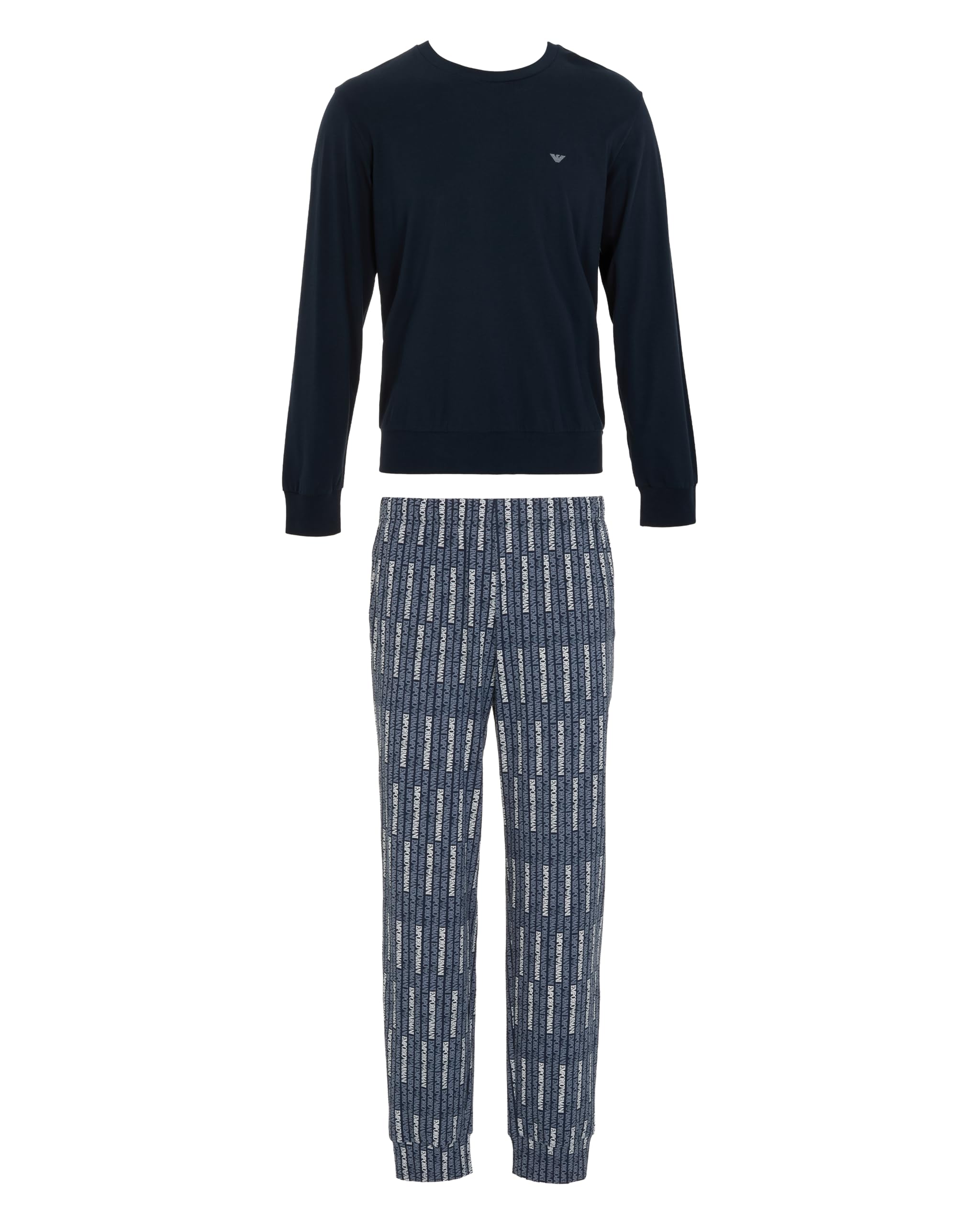 Emporio Armani MAN'S CLASSIC PATTERN MIX PAJAMAS WITH CUFFS SET BLUE M