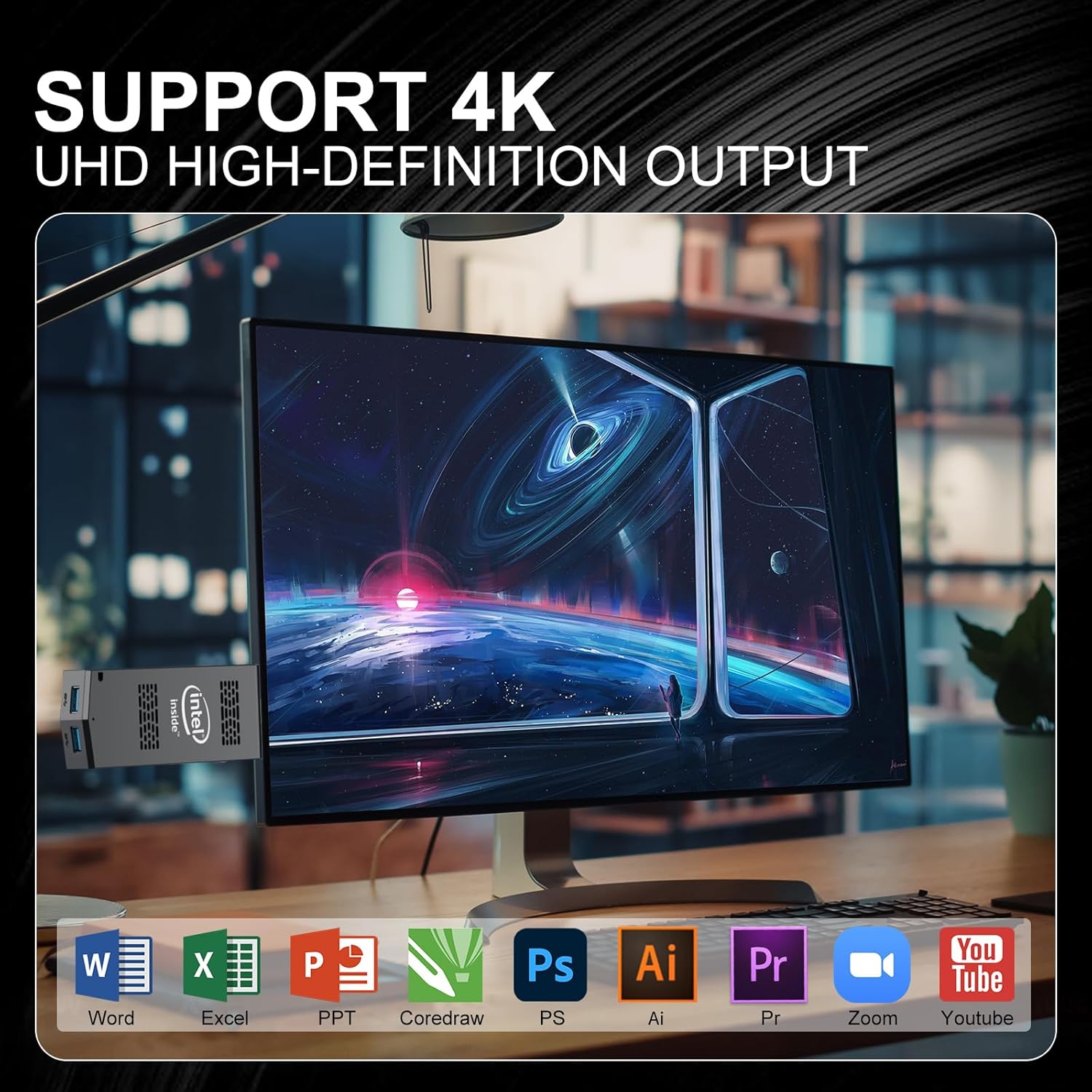 Mini PC Stick Intel Celeron N4000 2.6GHz Windows 11 Pro 8GB DDR4 128GB SSD Mini Compute Stick Support 4K HDMI, 2.4G/5.0G WiFi, Gigabit Ethernet, Cooling System, Bluetooth 4.2, USB 3.0