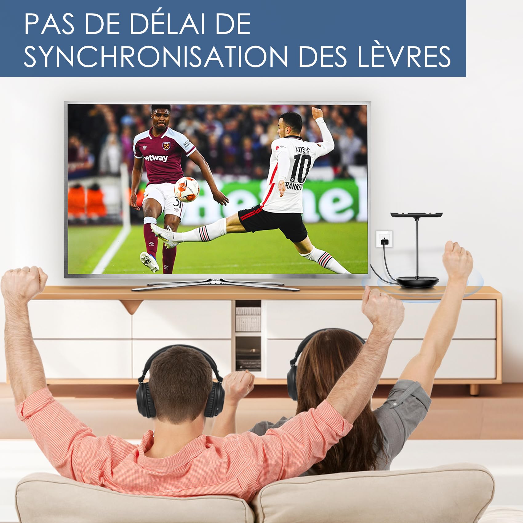 SIMOLIO Double Casque TV sans Fil, Mode TV/Bluetooth, Clarté des Dialogues