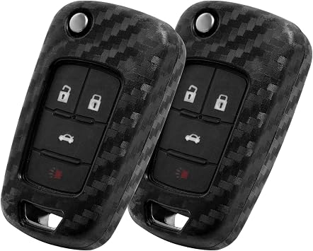 Carbon Fiber Silicone Key Fob Cover Fits for Chevy 4/5 Button 2 Pcs