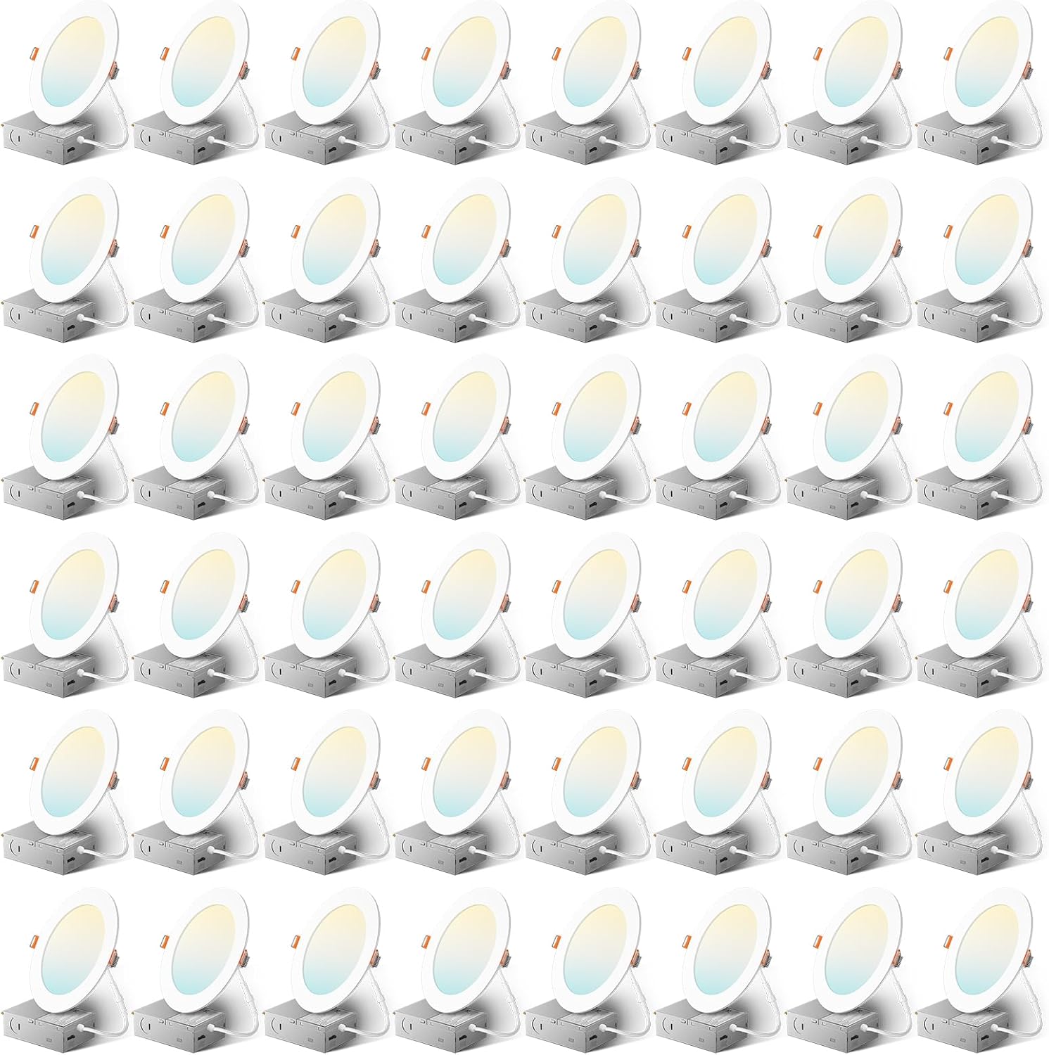 Amico 48-Pack 6 Inch 5CCT Selectable LED Recessed Lights, Ultra-Thin Dimmable Canless Wafer Downlights, 1050LM 12W Eqv 110W, IC Rated ETL Listed