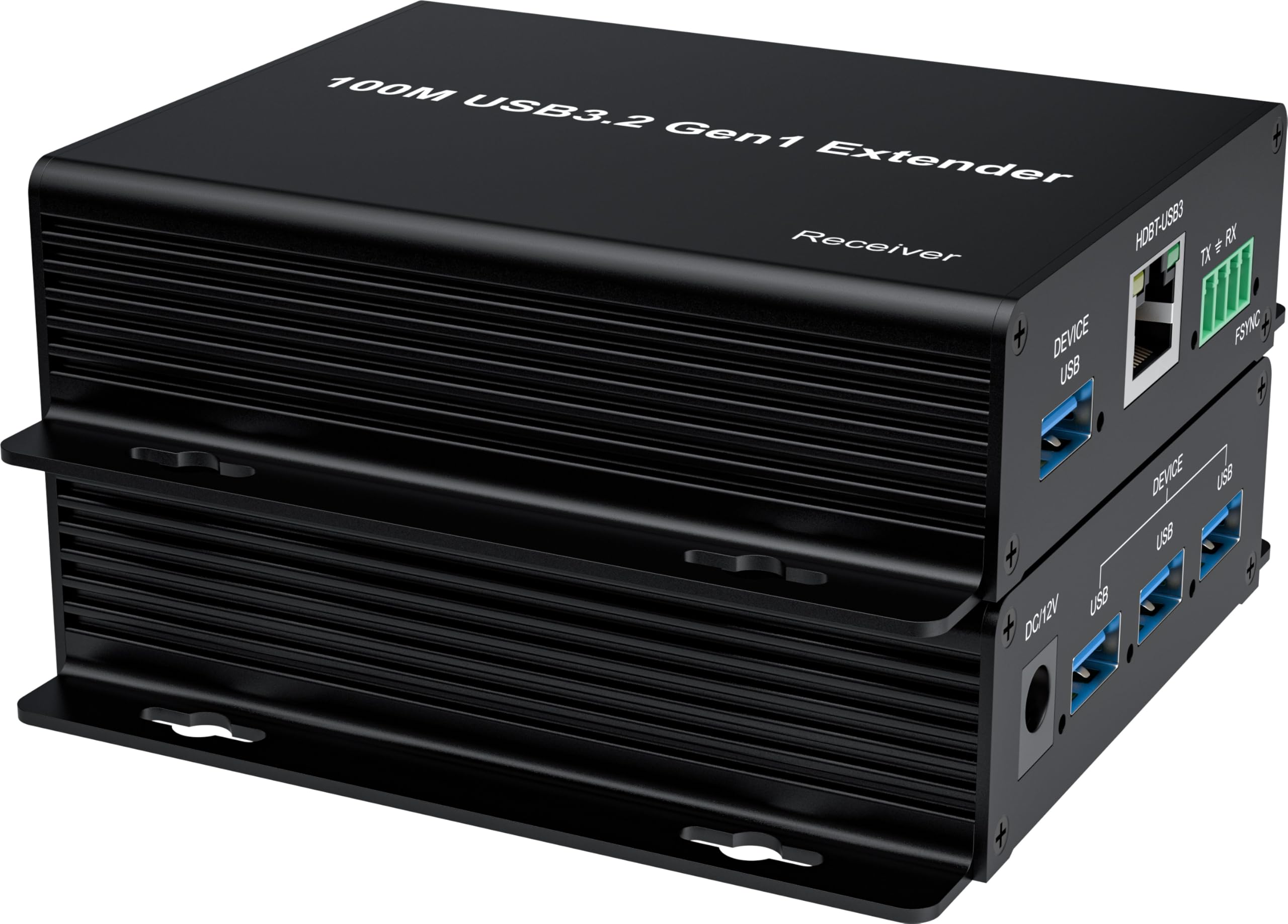 PremiumCord Extender USB 3.2 a 4 Porte su Cat5E/Cat6/Cat6A fino a 100 m, 5 Gbps, RJ45, Ethernet, Custodia In Metallo, Nero