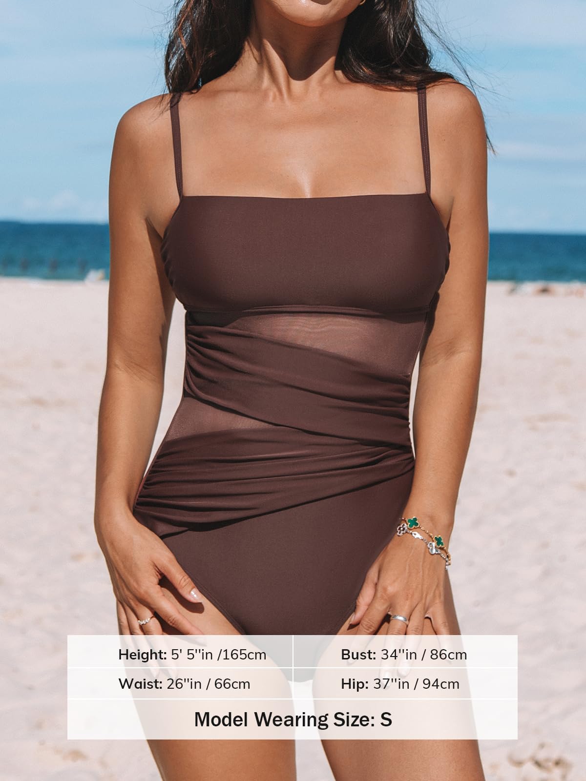 CUPSHE Badeanzug Damen Bauchweg Mesh Figurformend Bademode | Quadratischer Ausschnitt,Verstellbare Träger,Bequeme Passform, Mittlere Bedeckung, Für Strand und Pool
