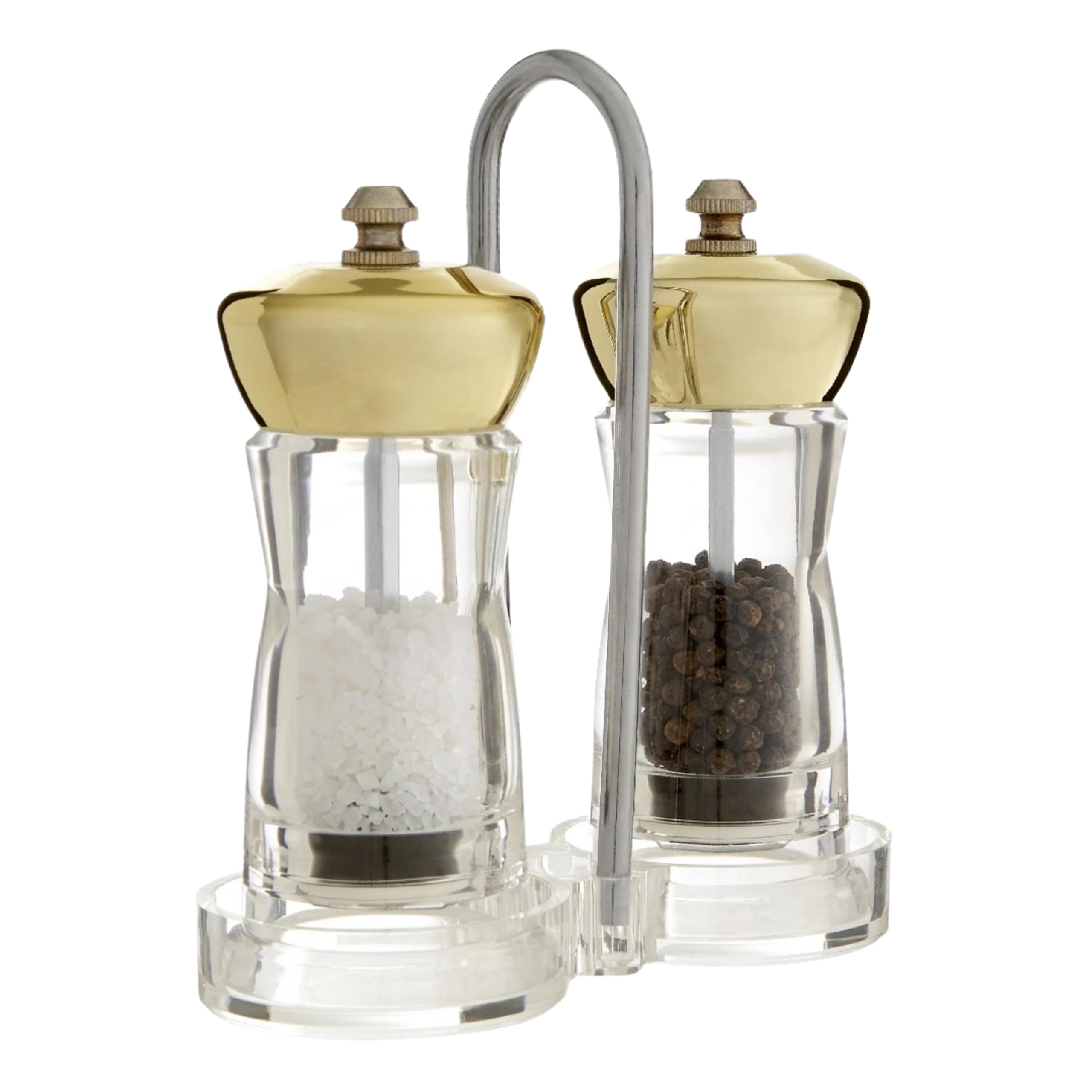 Premier Housewares Gold Salt and Pepper Mill Set with Stand - Clear Body - Metal Top