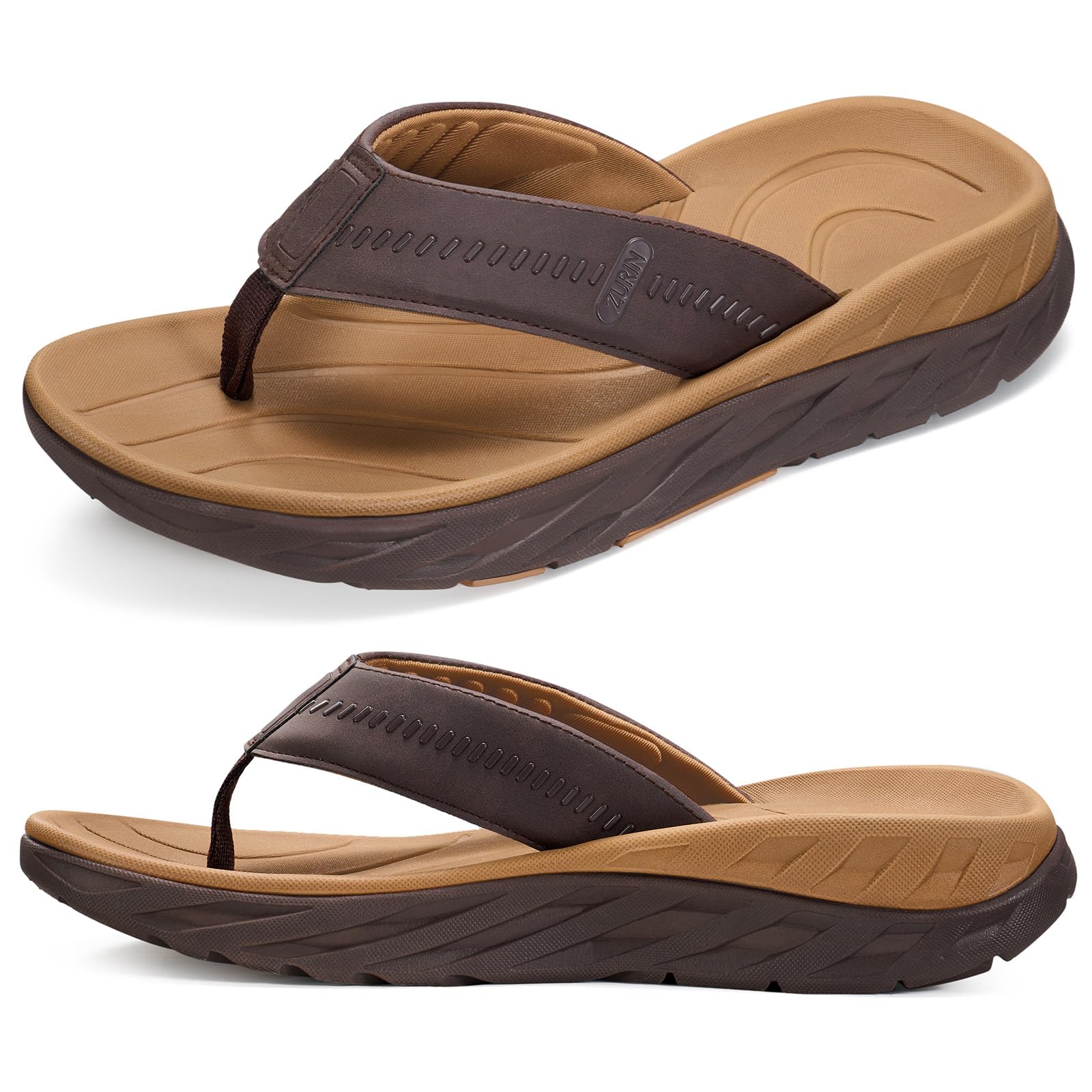 ZURIN Mens Orthotic Flip Flops Recovery Sandals Slides for Men,Comfort Thong Sandals with Plantar Fasciitis Arch Support Thick Athletic Cushion for Sports Exercise Walking Beach Indoor Outdoor
