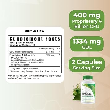 Youngevity Ultimate Flora FX Prebiotic Probiotic, 4 Billion CFU, 60 Caps