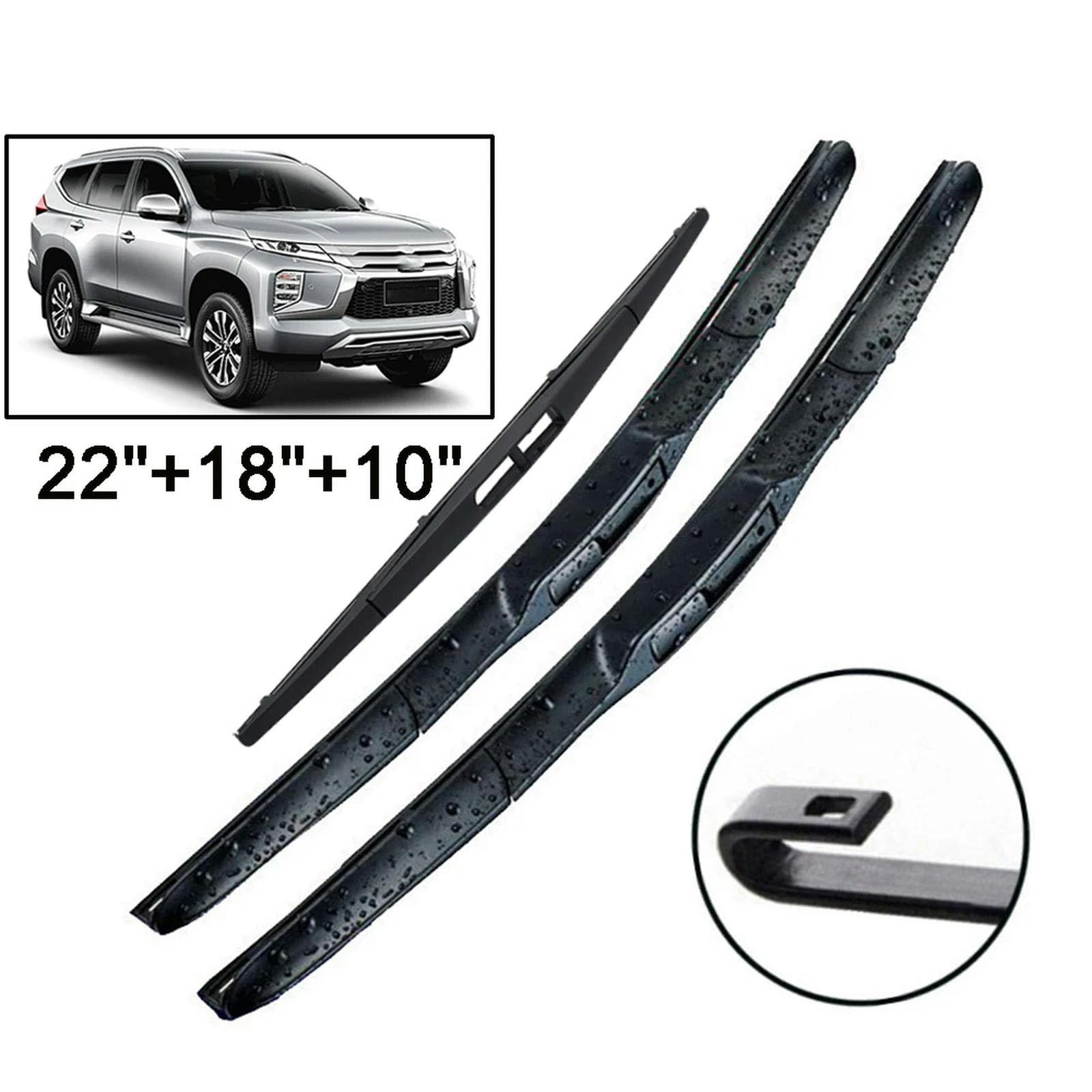 Reemplazo de limpiaparabrisas para automóvil para Mitsubishi Pajero Montero Shogun Sport 15-22 Escobillas limpiaparabrisas de Repuesto para automóvil con Parte Trasera 22"+18"+10"
