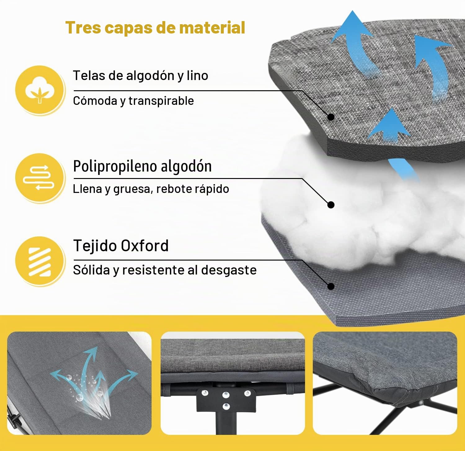 ATORPOK SHOP Cama de camping plegable, cama de invitados plegable hasta 200 kg para, interior, exterior, playa y jardín (gris)