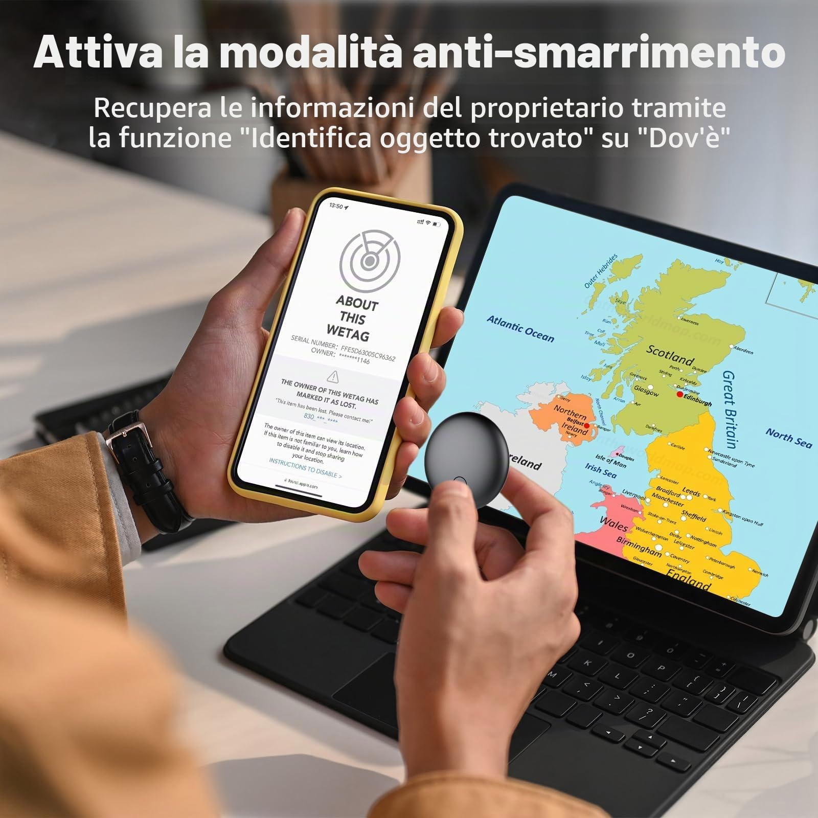 Air Tracker Tag-4 Pezzi, Smart Tag Compatibile con Apple Find My (Solo IOS), Bluetooth Localizzatore per Portafogli, Chiavi, Zaini, Bagagli, 100dB Bip, Batteria Sostituibile, IP68 impermeabile