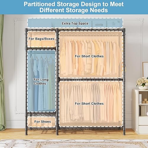 Miniatura 5 de Perchero Ulif F7, perchero de ropa resistente, percheros para colgar ropa, 6 niveles, estante de almacenamiento portátil independiente para armario,