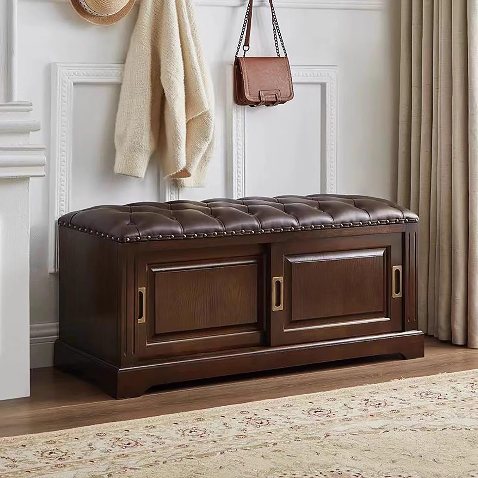 Étagère à chaussures vintage haut de gamme avec assise cuir
