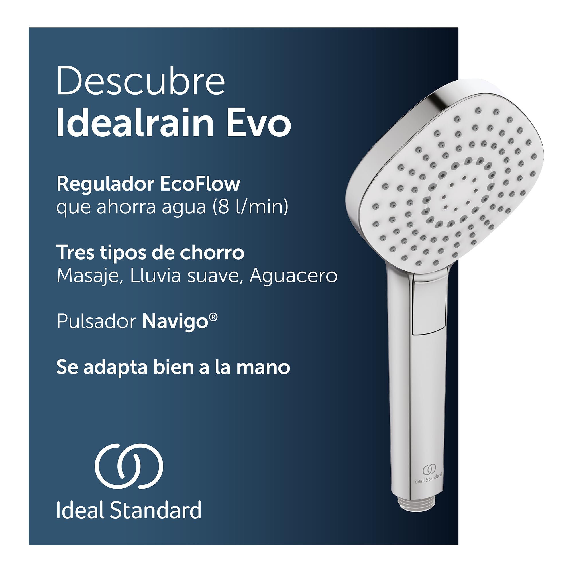 Ideal Standard – Ducha de mano Idealrain Evo Diamond, cabezal de ducha ahorrador de agua con 3 modos de chorro (lluvia suave, masaje, lluvia suave), Ø 11,5 cm, cromo