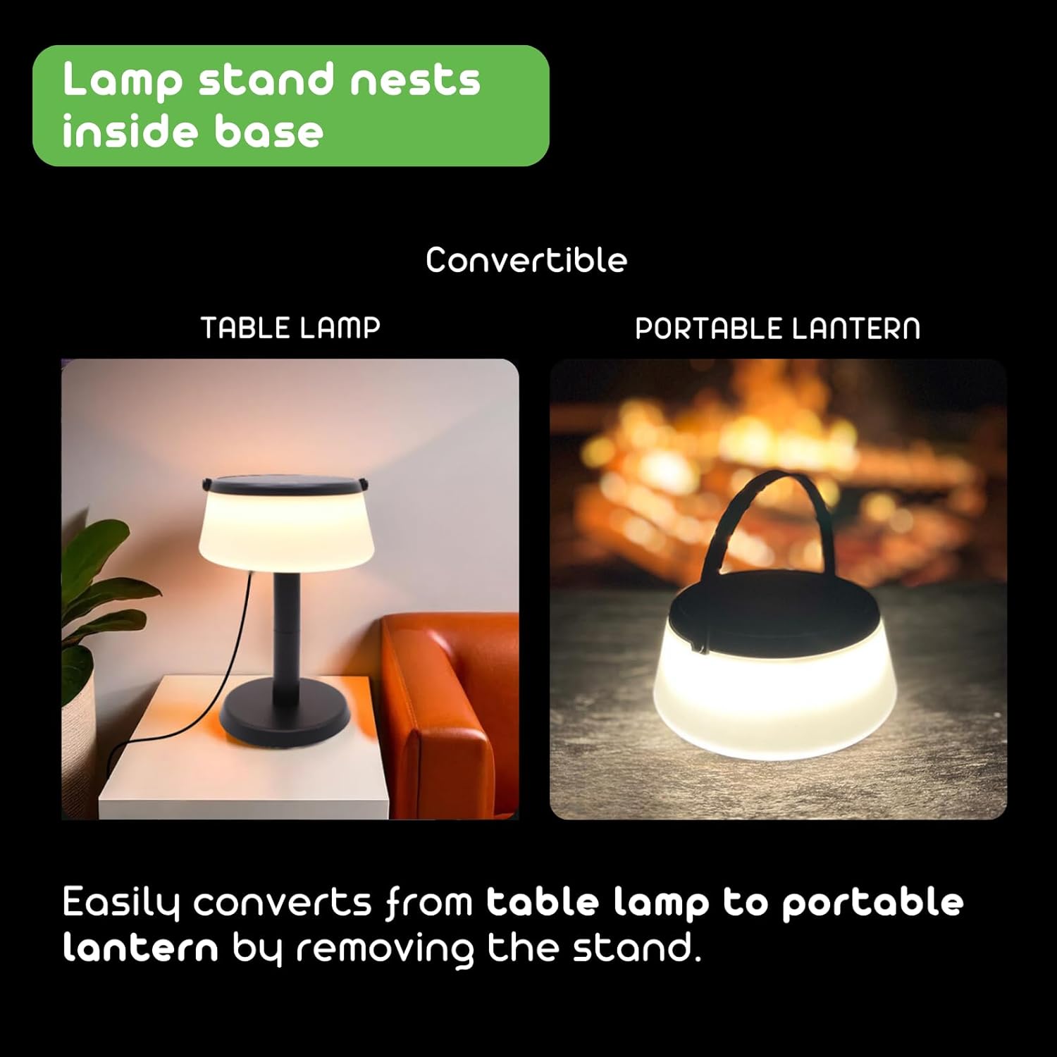 2-in-1 Portable Solar Power LED Table Lamp & Lantern - Indoor/Outdoor - Stepless Dimming - Rechargeable Battery - 330 lumens, 2700K - IP44 Weather Resistant - Black - 1 Pack