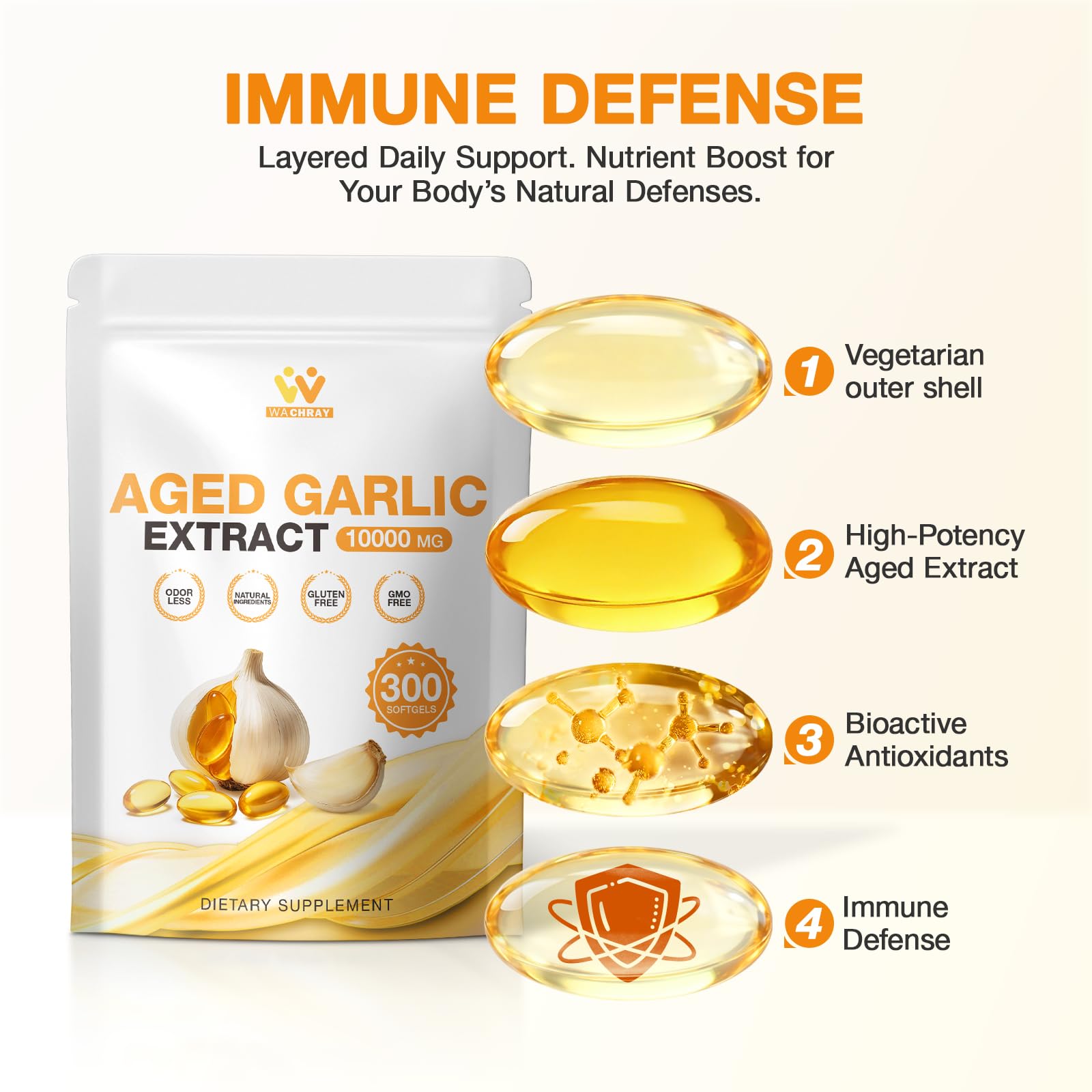 Aged Garlic Extract Supplement, 10000mg 20:1 Odorless Garlic Softgels, High Potency Garlic Extract for Daily Heart & Immune Support, Non-GMO, Gluten-Free, Vegan 300 Count — Amazon image 9