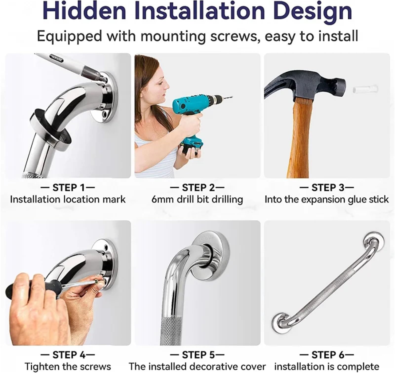 Barras de Apoyo para baños Pasamanos de baño para bañera, Inodoro, 300/400/500 mm, Antideslizante, para Ducha, Soporte de Seguridad, toallero(30cm 2pcs)