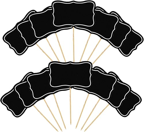 56 marcadores de queso para tablero de embutidos, banderas negras en blanco para palillos de dientes, etiquetas de comida para bufé, etiquetas de