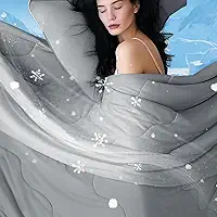DOWNCOOL Edredom refrescante, tamanho queen cinza refrescante, edredom refrescante para dormir quente, colcha de verão respirável, leve macio Q-Max>0,4 edredom frio Arc-Chill, 223,4 cm x 232,4 cm