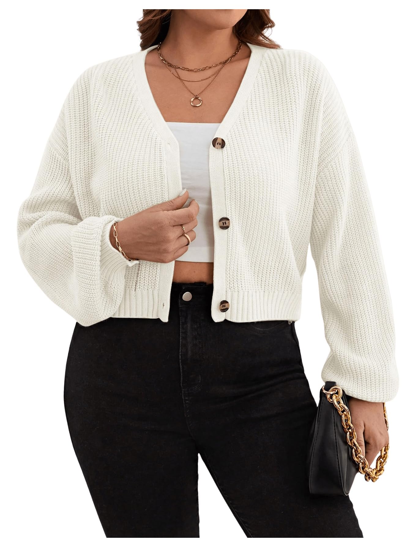 Floerns Womens Plus Size Button Down Cardigan Sweater V Neck Long Sleeve Knitwear