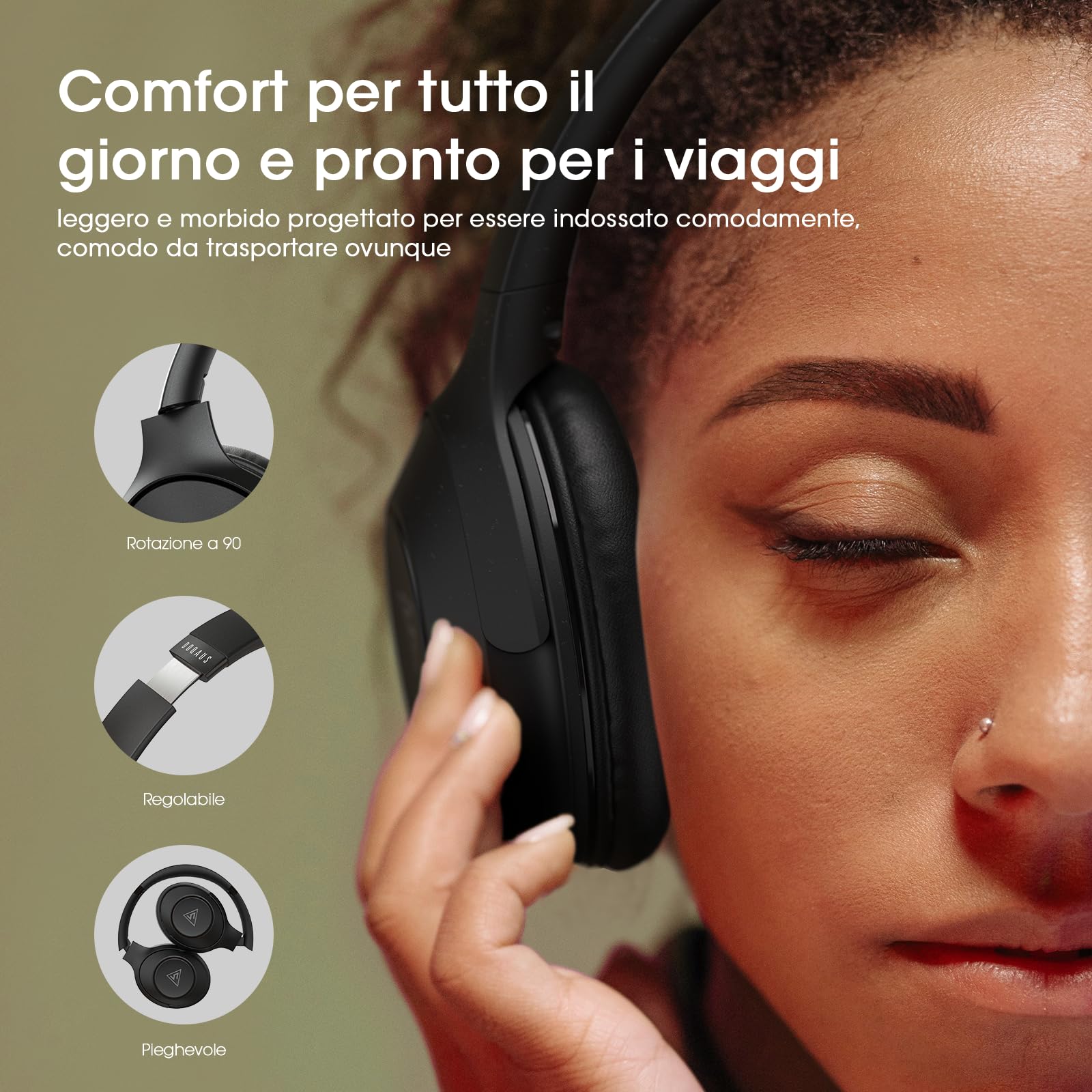 DOQAUS Cuffie Wireless Bluetooth 5.3-70 Ore Di Riproduzione,Cuffie Bluetooth Over Ear,3 EQ Modalità di Suono,Senza Fili Stereo HiFi con Microfono,per Viaggio/Telefono/PC