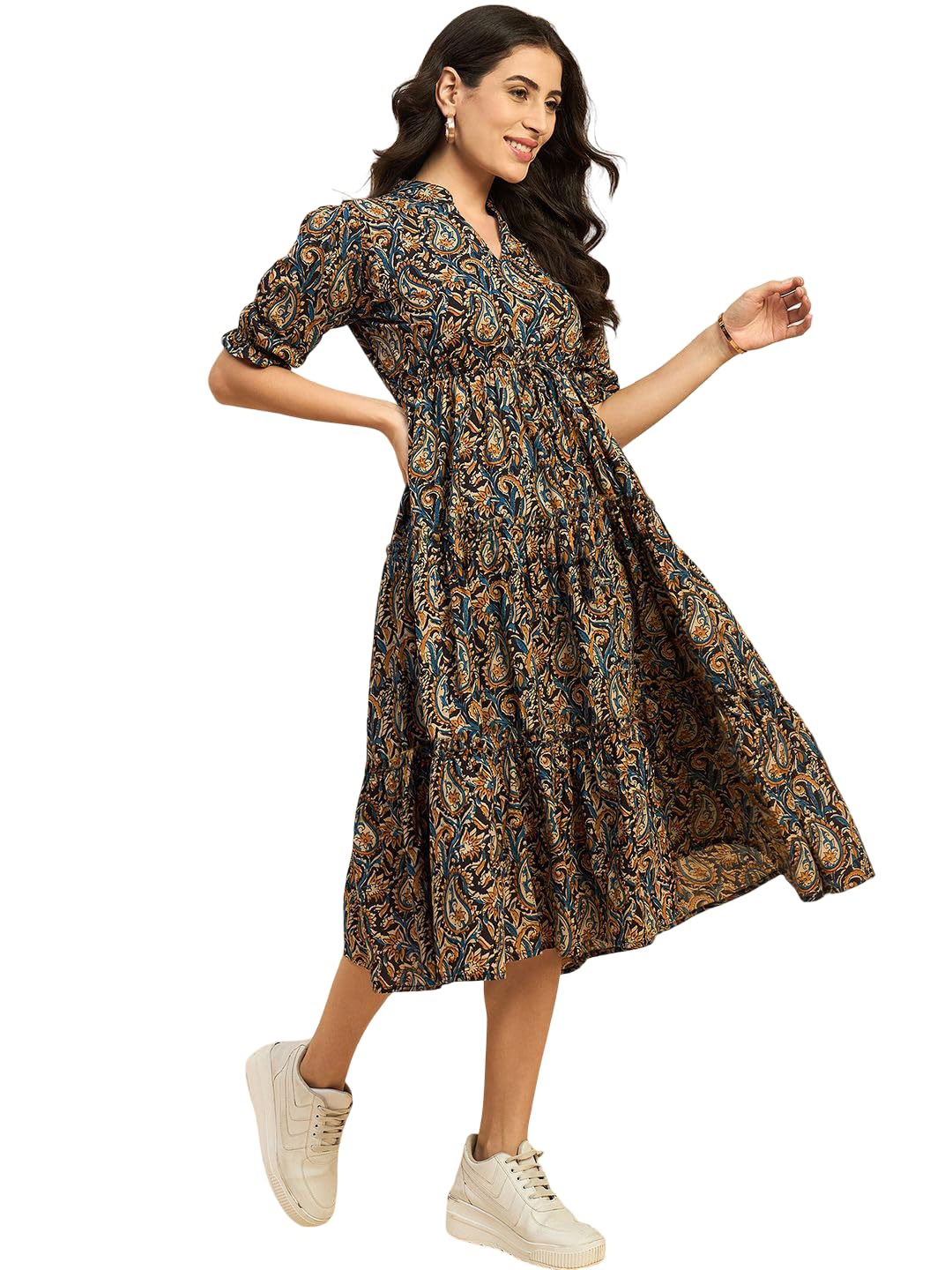 presha Women's Fit and Flare Pure Cotton Long Maxi Dress (SP-30 Blue)-picture-53