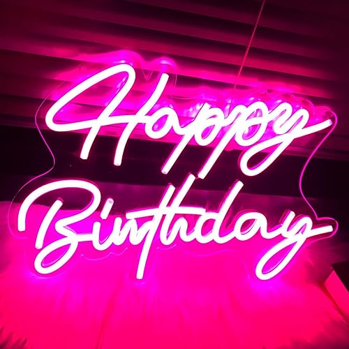 Miniatura 3 de Letrero de neón de feliz cumpleaños, reutilizable, luz LED de neón rosa, decoración de fiesta de cumpleaños, funciona con USB, decorativo para telón