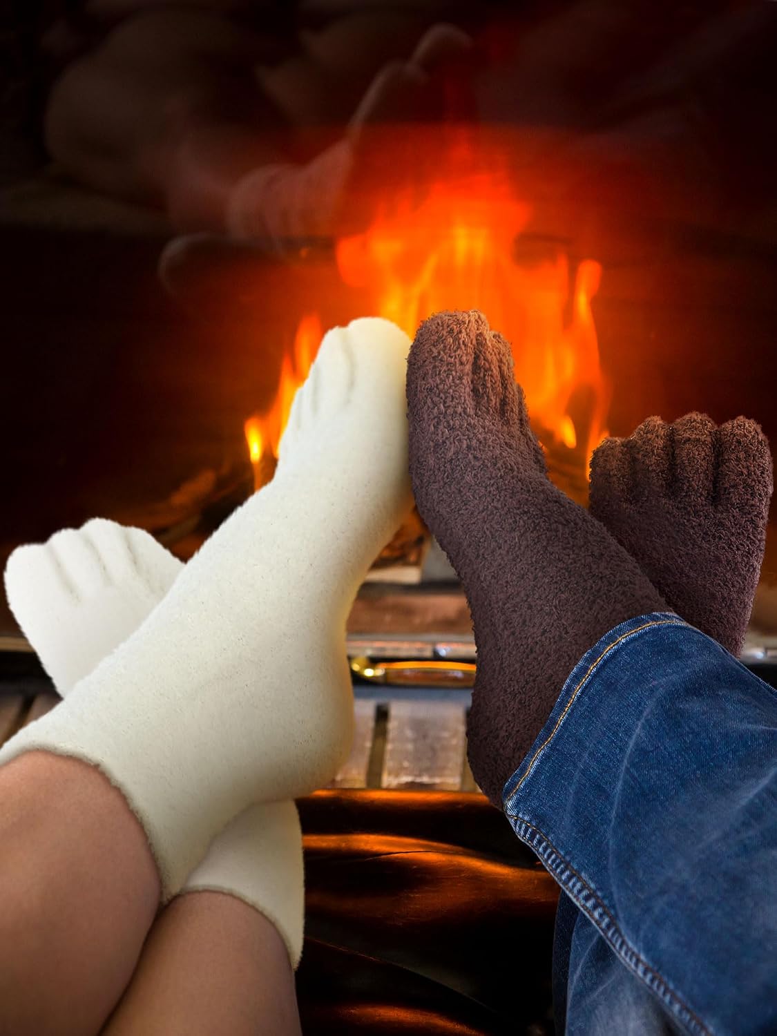 Fourluoo 6 Pairs Women Toe Socks Fuzzy Fluffy Socks with Toes Separated for Women Men Running Athletic