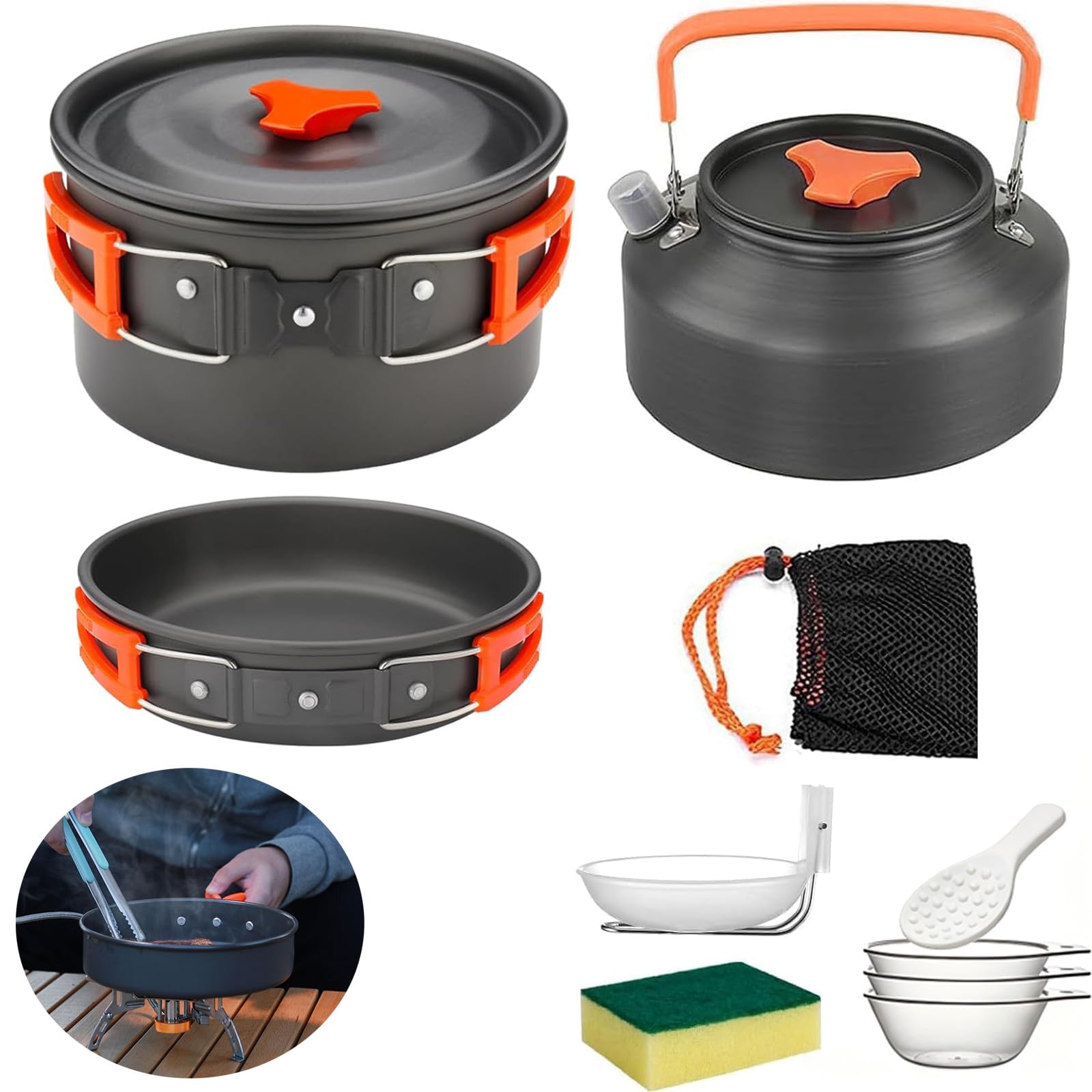 Camping Cookware Set,3-4 Person for Outdoor Cooking Hiking Travelling