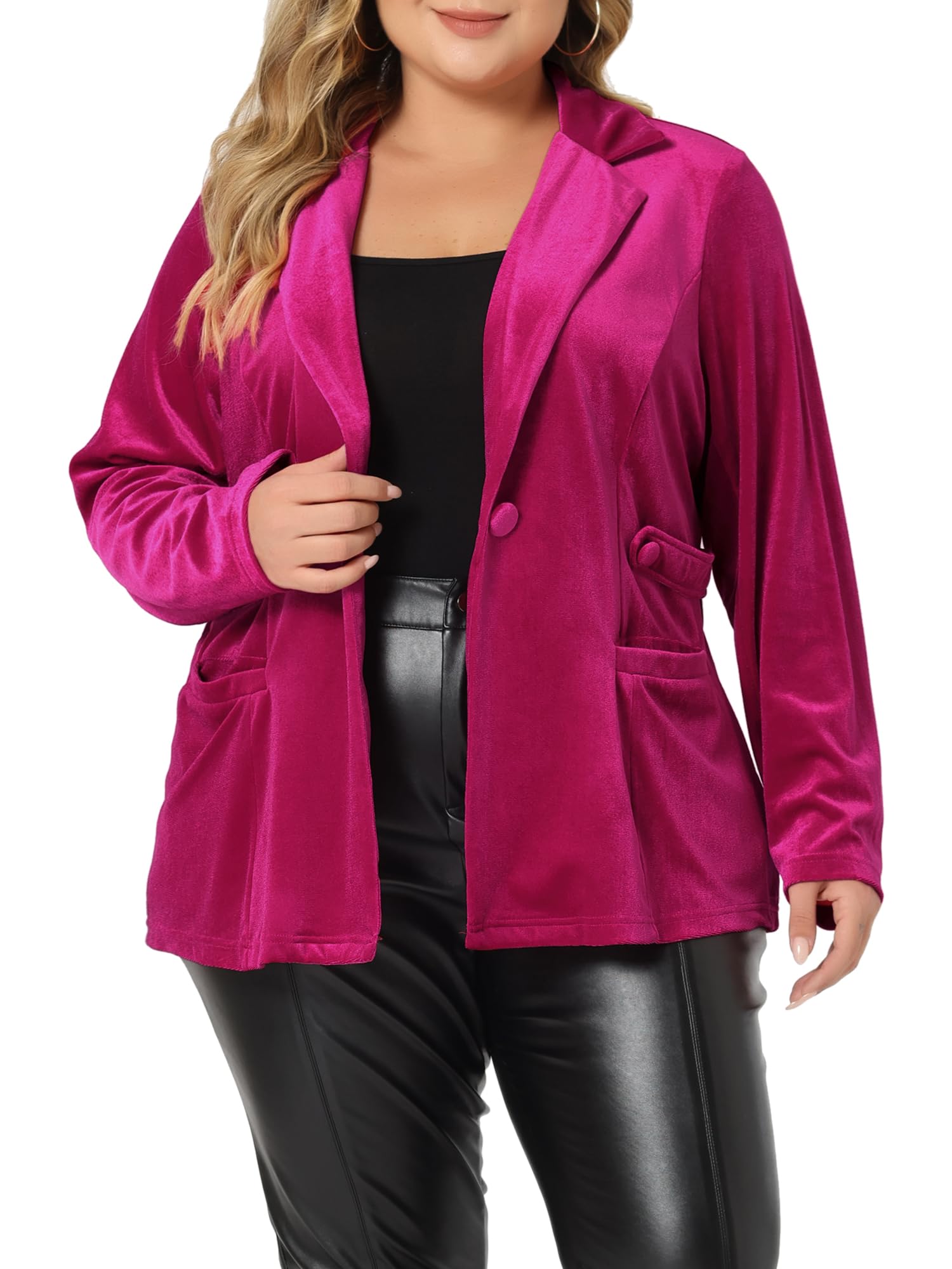 Agnes Orinda Plus Size Velvet Blazers Jackets for Women Casual Lapel Suit Office Work Blazer