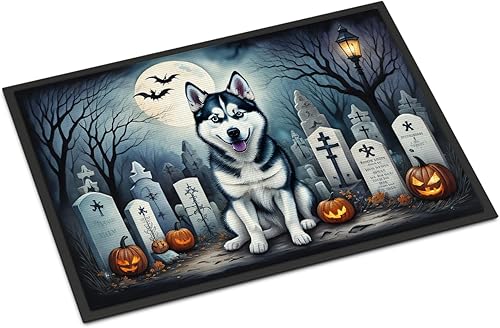 Caroline's Treasures DAC2055MAT - Felpudo de Halloween espeluznante de Husky siberiano de 18 x 27 pulgadas, tapete para puerta delantera, para