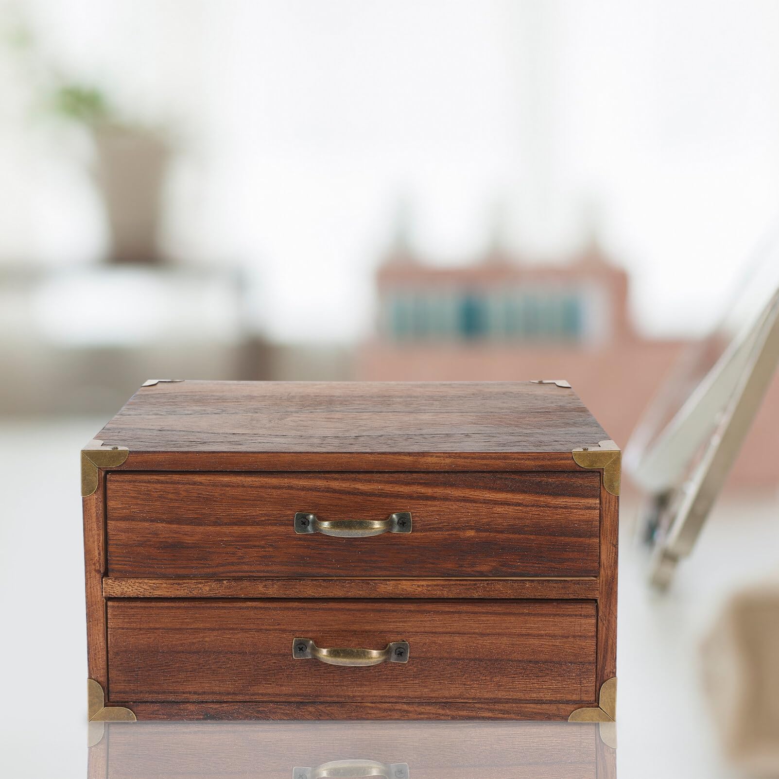 Rustikaler Schreibtisch-Organizer aus Holz mit Schubladen, Vintage-Schreibtisch-Aufbewahrungsschrank für Heimbüro-Dekor