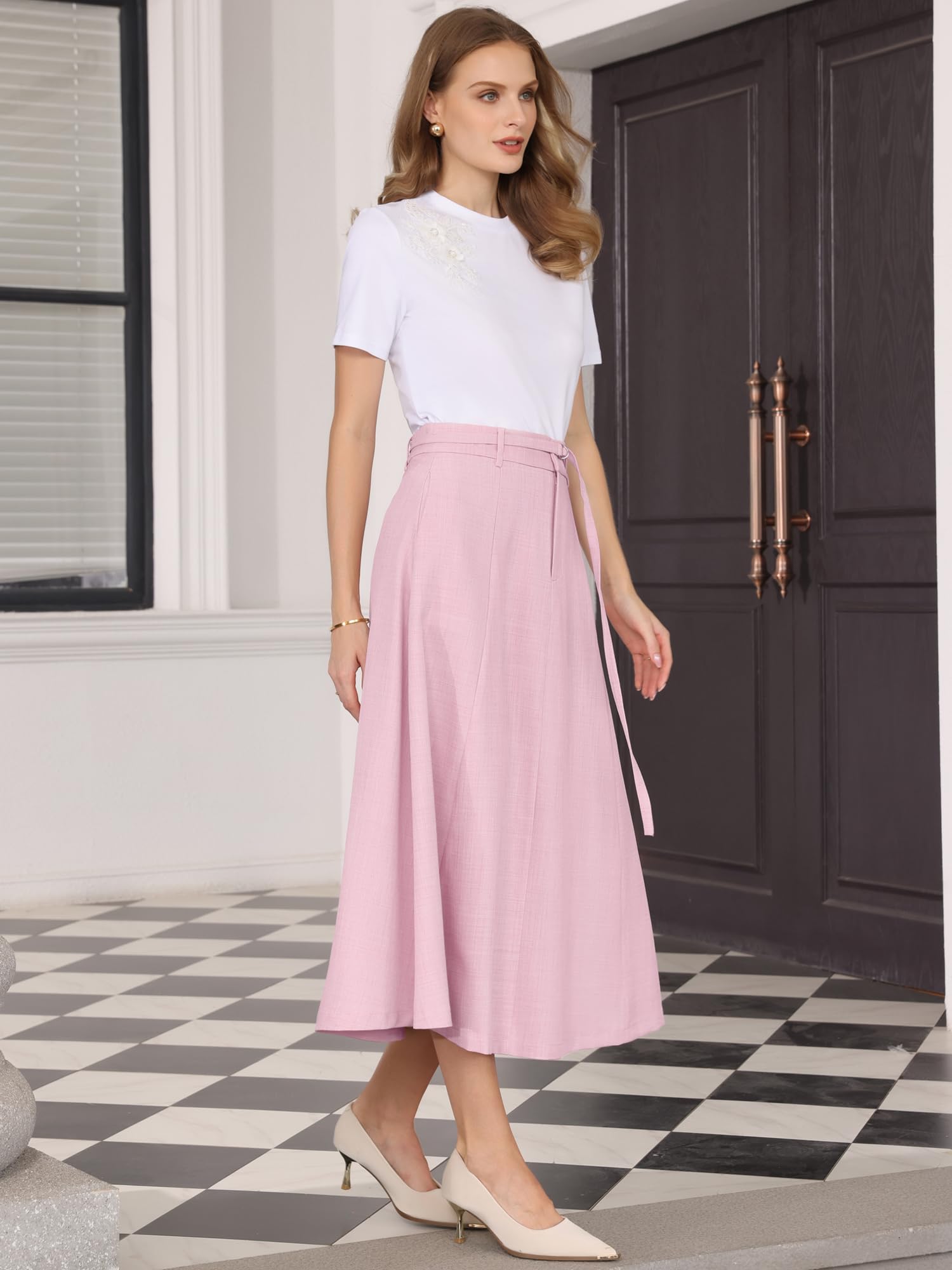 Hobemty Donna Gonna a Linea a con Tasche Vita Alta Elastica Maxi