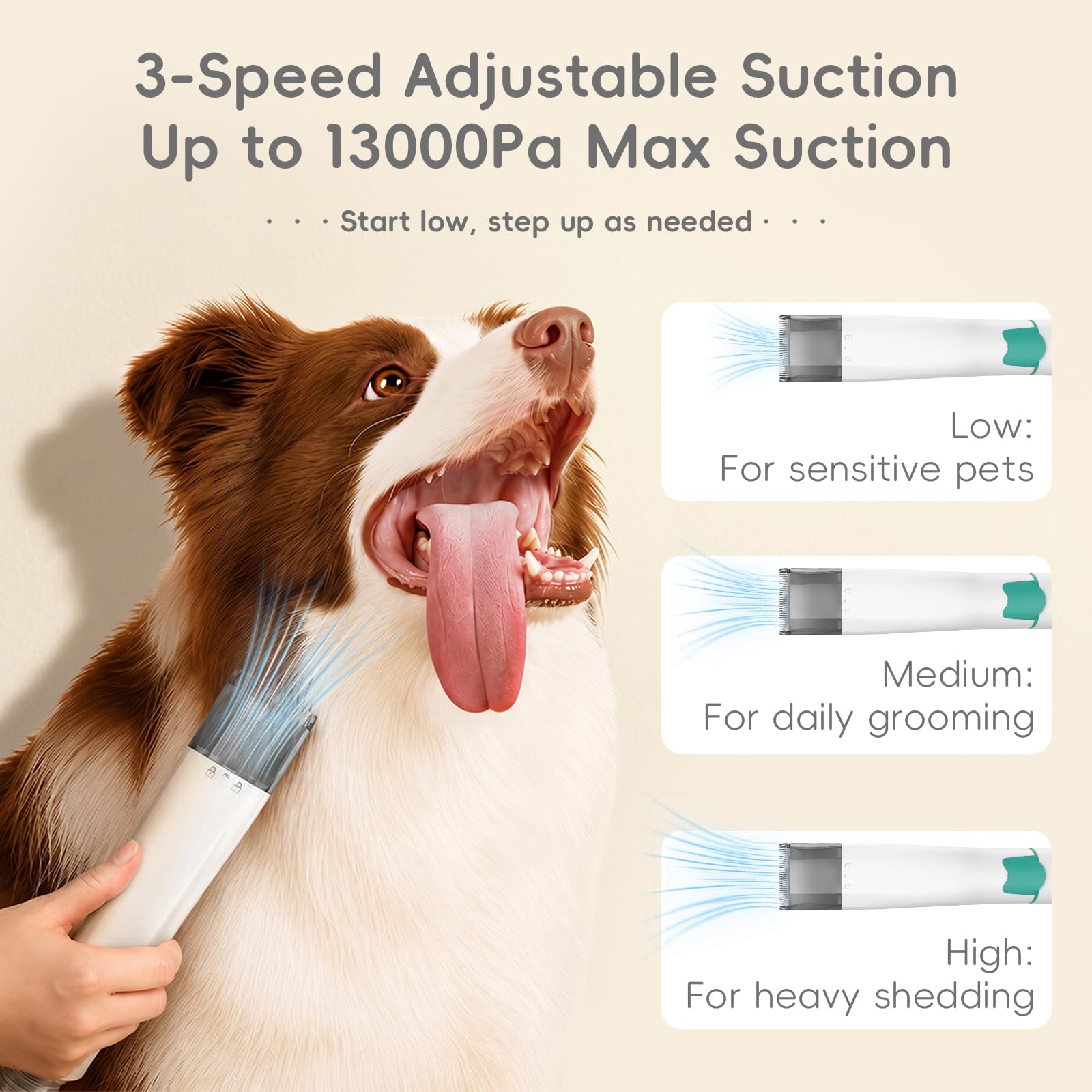 CLEANPAWS Kit de aspiradora de aseo para perros actualizado 2026 con cortaúñas y peine para desenredar, aspiradora de mascotas de 13000 Pa para desprendimiento, aspiradora de pelo de perro 9 en 1