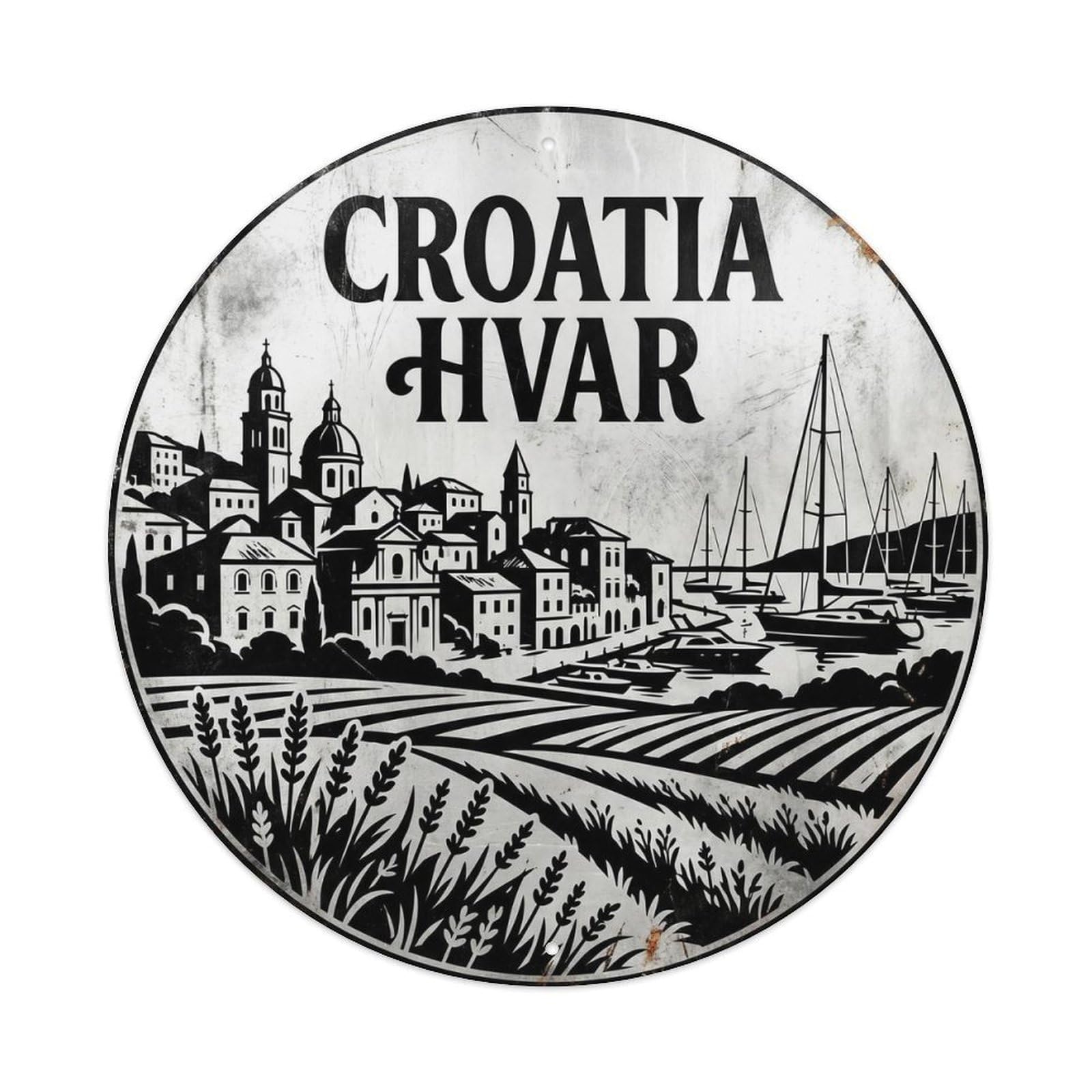 Hvar Lavender Croatian High Contrast Outdoor Journey Metal Tin Sign