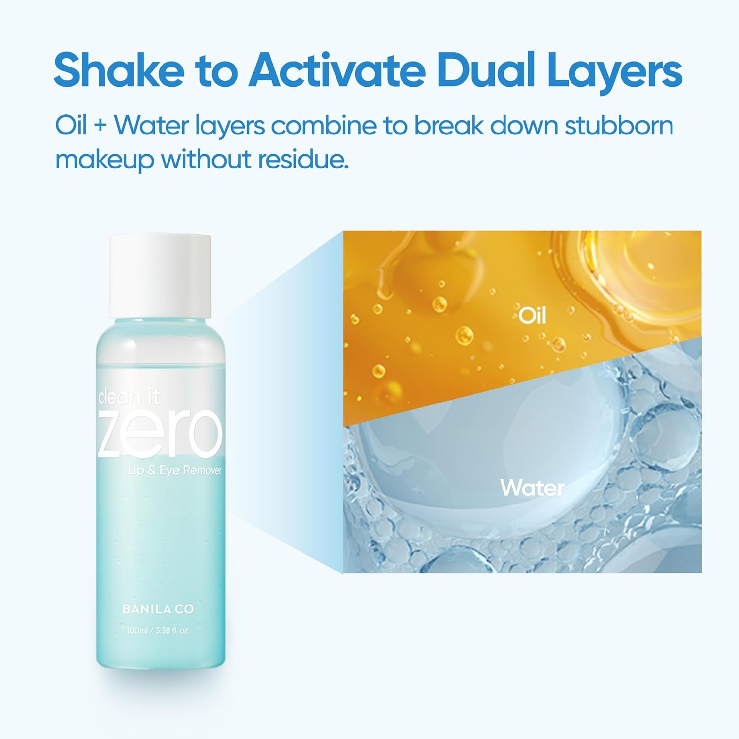 BANILA CO Clean it Zero Lip & Eye Remover | Gentle Bi-Phase Makeup Remover for Waterproof Eye & Lip Makeup | Vegan, Non-Irritating Formula with Coconut & Jojoba Oils (100ml / 3.38 fl.oz) - Image 4