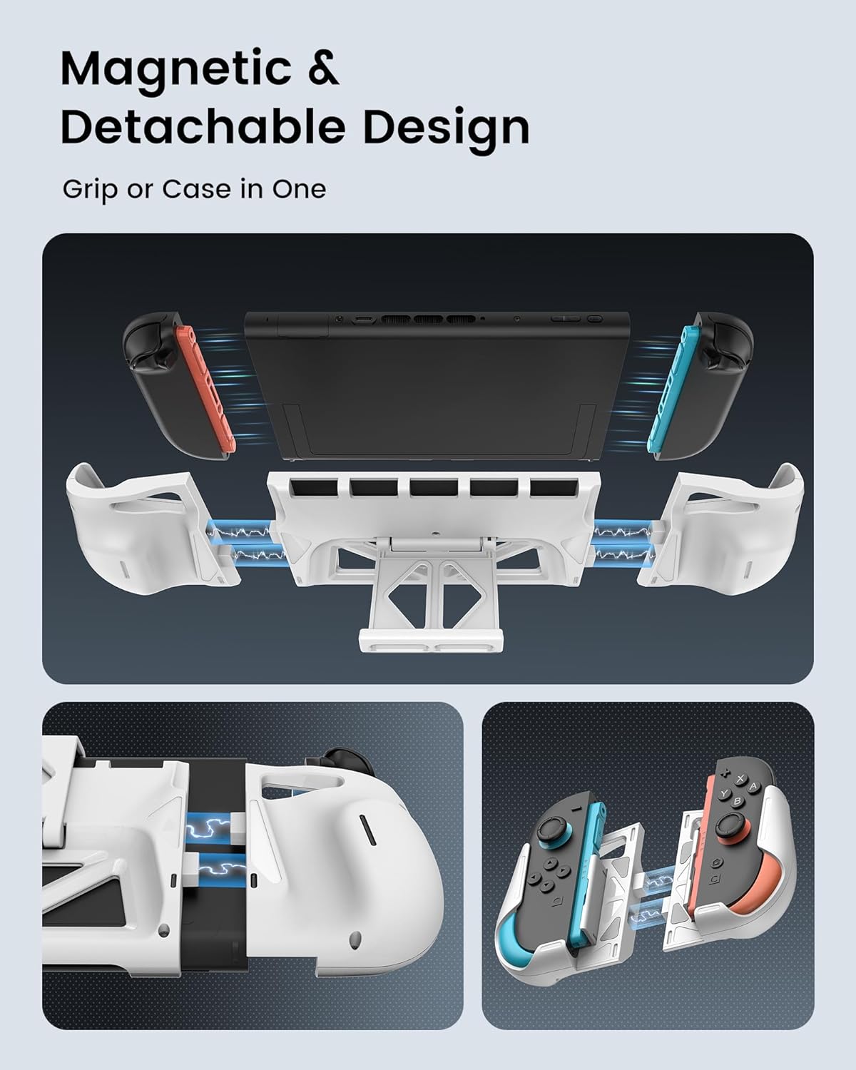 Magnetic Grip Case for Switch 2 2025, Detachable Joycon Ergonomic Grips, Hard Shell Cover with Adjustable Stand, 5 Game Card Slots for Switch 2 Accessories, Shockproof & Anti-Scratch - Image 2