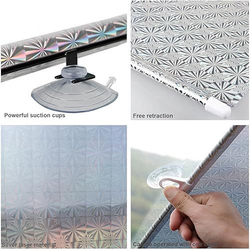 Miniatura 2 de DZHTUF Cortina opaca para ventana de techo, cortinas universales con ventosa sin perforaciones, persianas enrollables retráctiles de protección