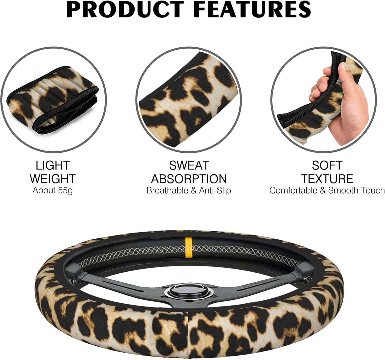 Abstract Leopard Print Steering Wheel Covers Cheetah Spotted Universal 15 Inch Car Wheel Cover,Anti-Slip Breathable Car Accessories Protector Fit for Trucks,Sedans,SUVs,Vans - Image 6