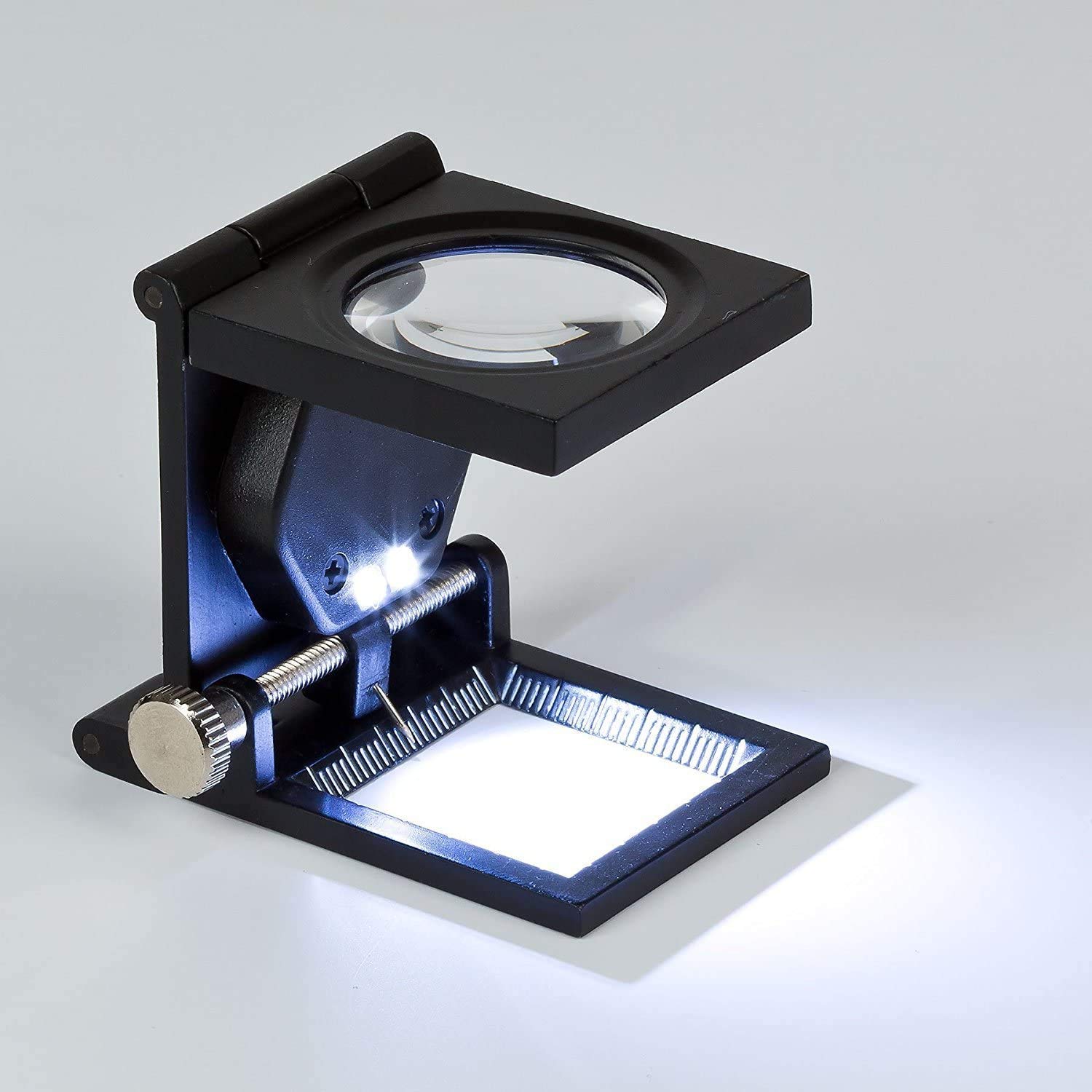 ILIKA 10X Folding Magnifier with LED Light – Portable Loupe Magnifying Glass with Measure Scale for Jewelry, Watches, Mobile Repair, Textile, Crafts, Optical Work, Precision Inspection