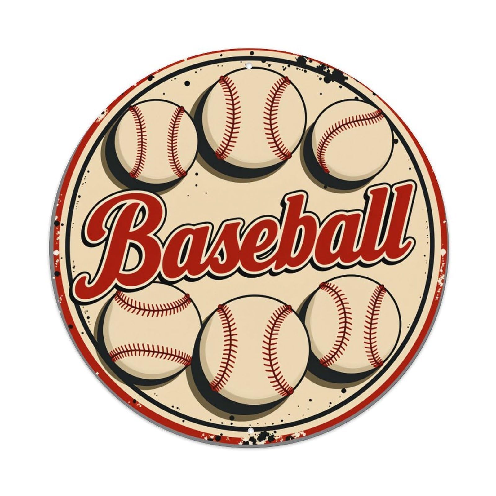 Baseball Ball Pattern Print Design Round Tin Sign Vintage Metal Poster Retro Bar, Home, Man Cave, Kitchen, Laundry Room Wall Art Decor Gift 8x8Inch