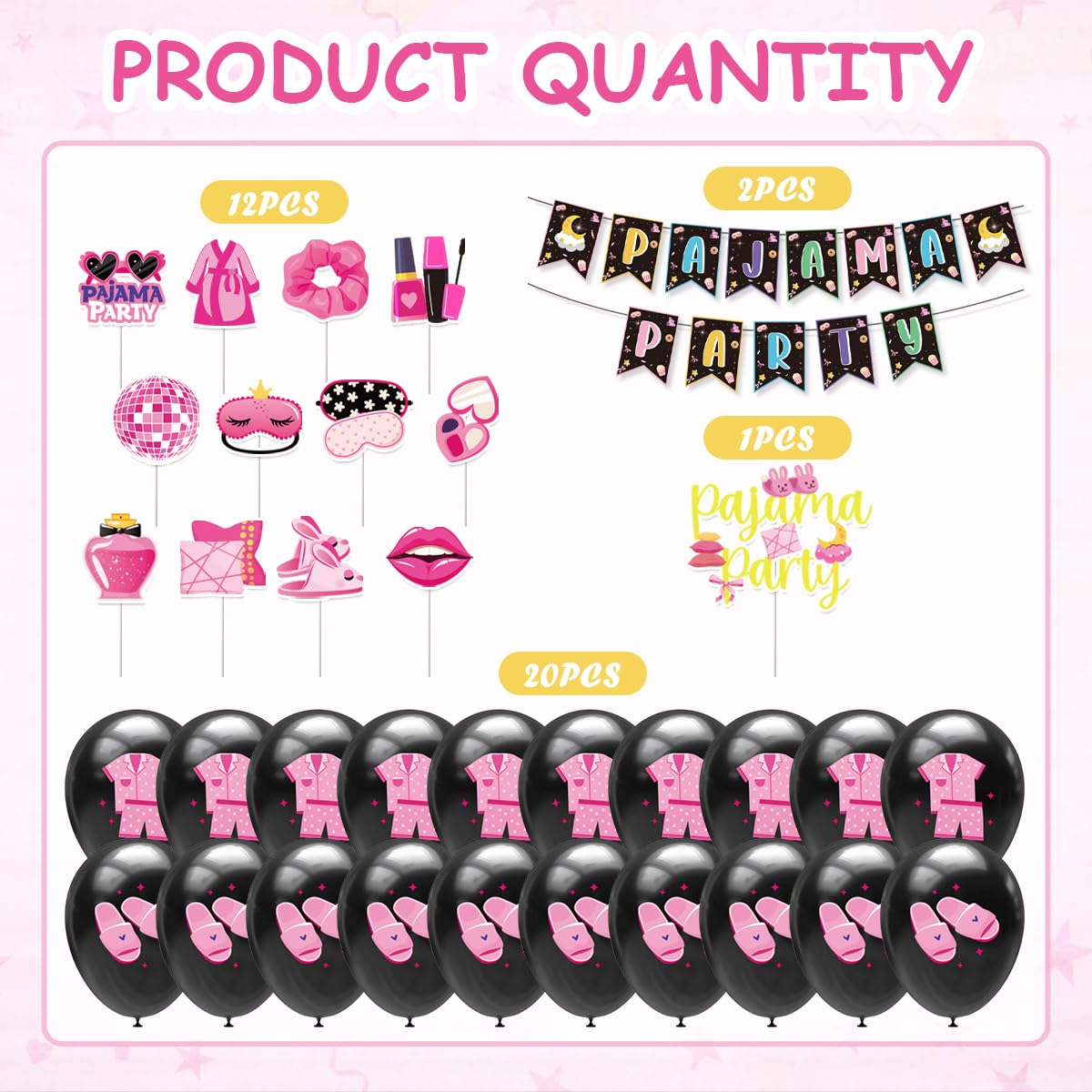 Pajama Slumber Party Decorations Kit - Banner, Cake Topper, Balloons & Cupcake Toppers