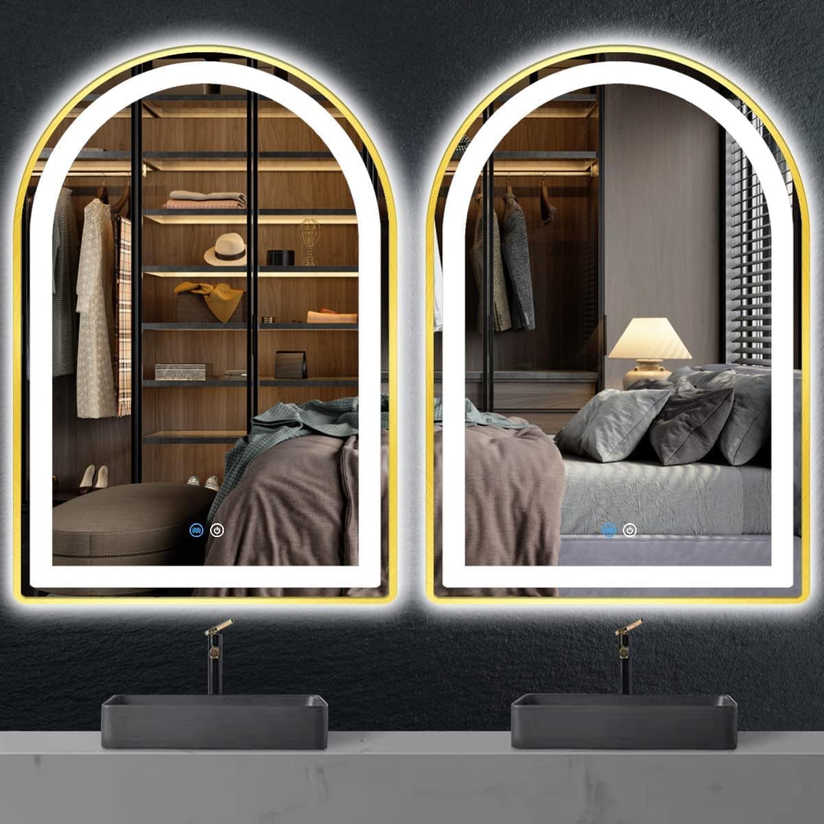 26 x 38 Inch Gold Frame Arch LED Mirror for Bathroom Salon Wall Makeup Table Arch Lighted Vanity Mirror with Lights Smart Memory 3 Color Dimmable AntiFog 38" Gold Smart Light up Arched Mirror